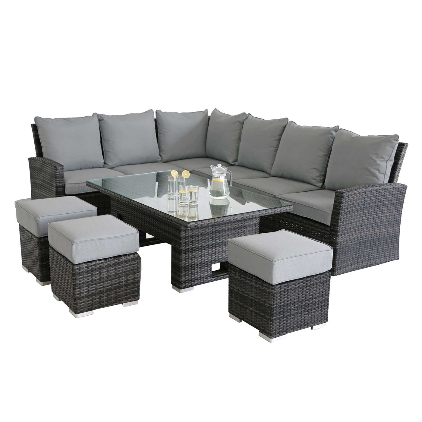 Kersey Corner Garden Dining Set With Rising Table in Grey Weave and Grey Fabric