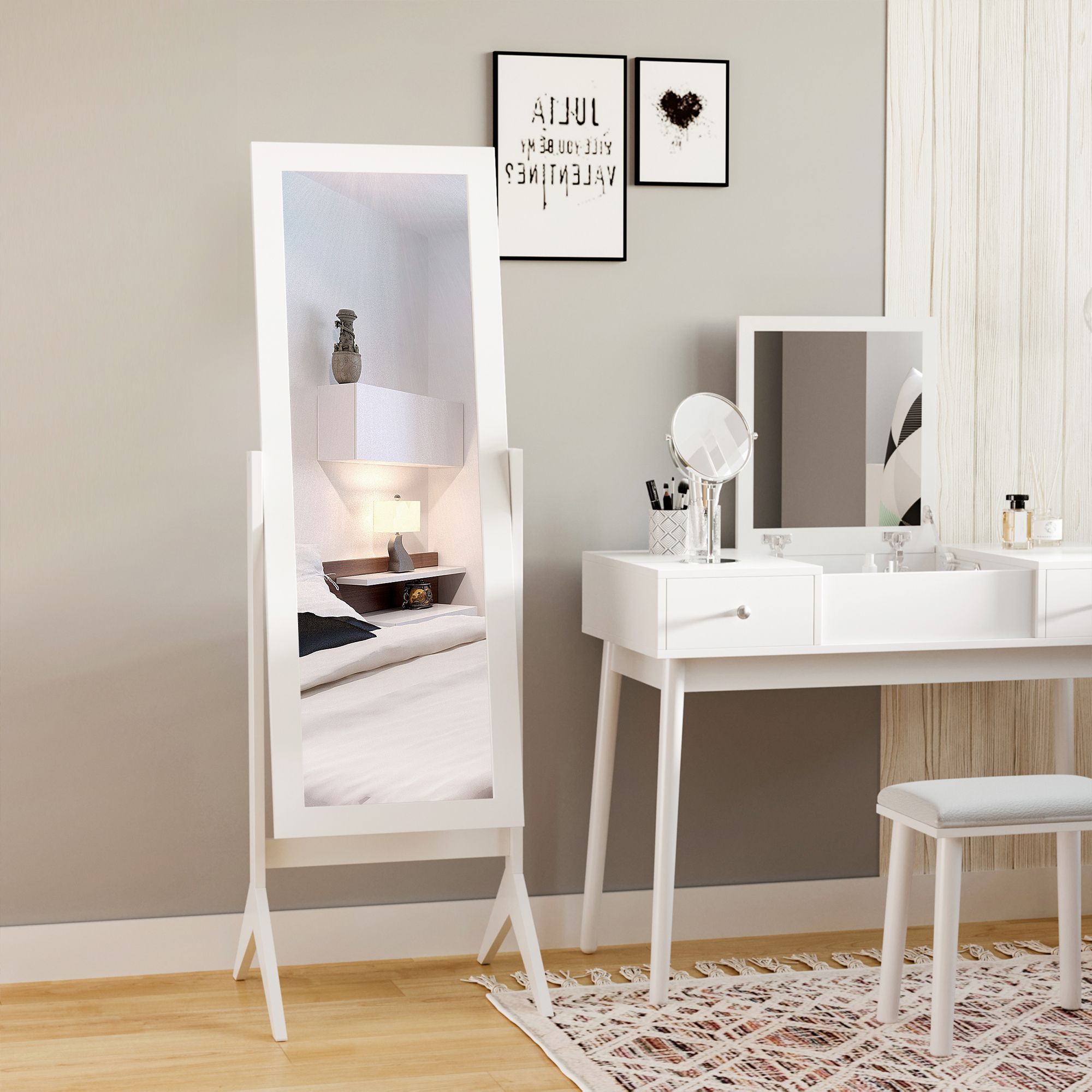 HOMCOM Dressing Mirror Freestanding Tall Adjustable Angle White 148x47cm