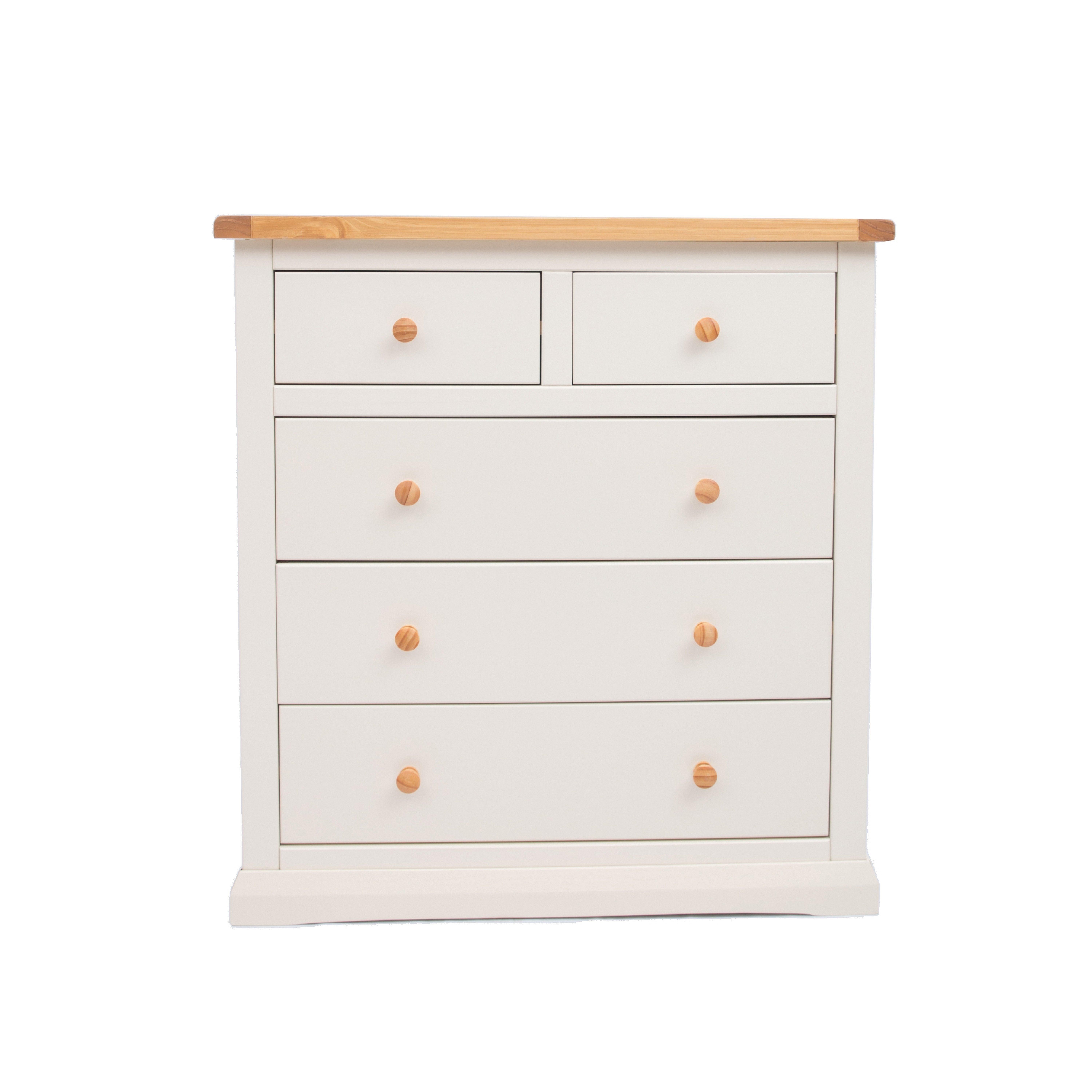 Cabinet Bits Castelli 5 Drawer Chest of Drawers Wood Knob in Off-White