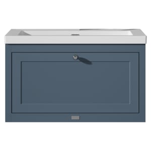 Bayswater Hartleigh Stiffkey Blue Traditional Wall Hung Vanity Unit & 1 Tap Hole Modern Recessed Basin - 800mm