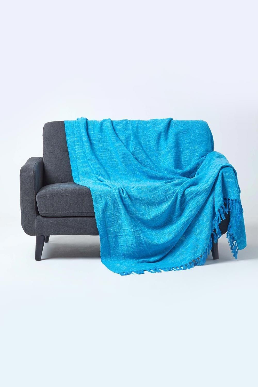 Homescapes Nirvana Slub Cotton Throw in Teal