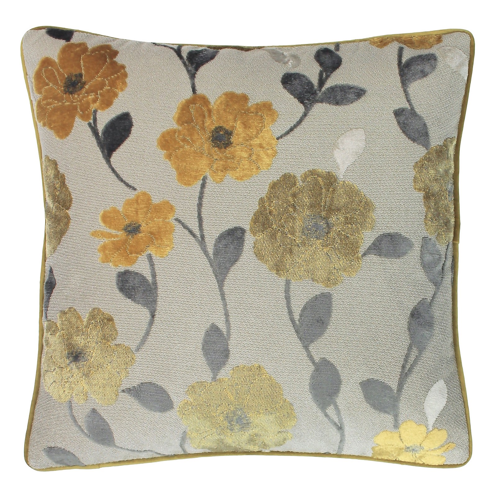 Cut Velvet Poppy Cushion - 45x45cm - Yellow