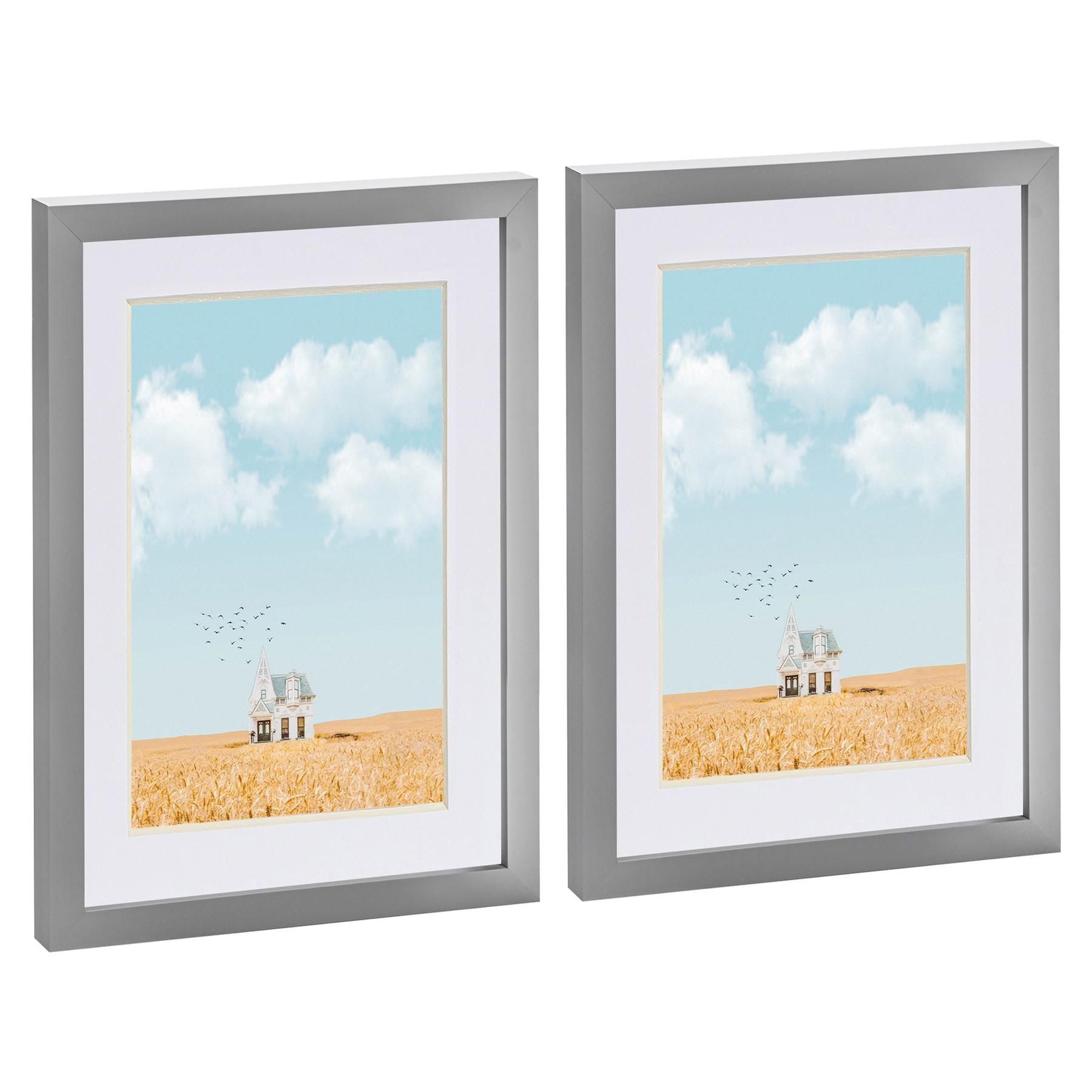 Nicola Spring Photo Frames with A5 Mount - A4 (8x12") - White - Pack of 2 in Grey