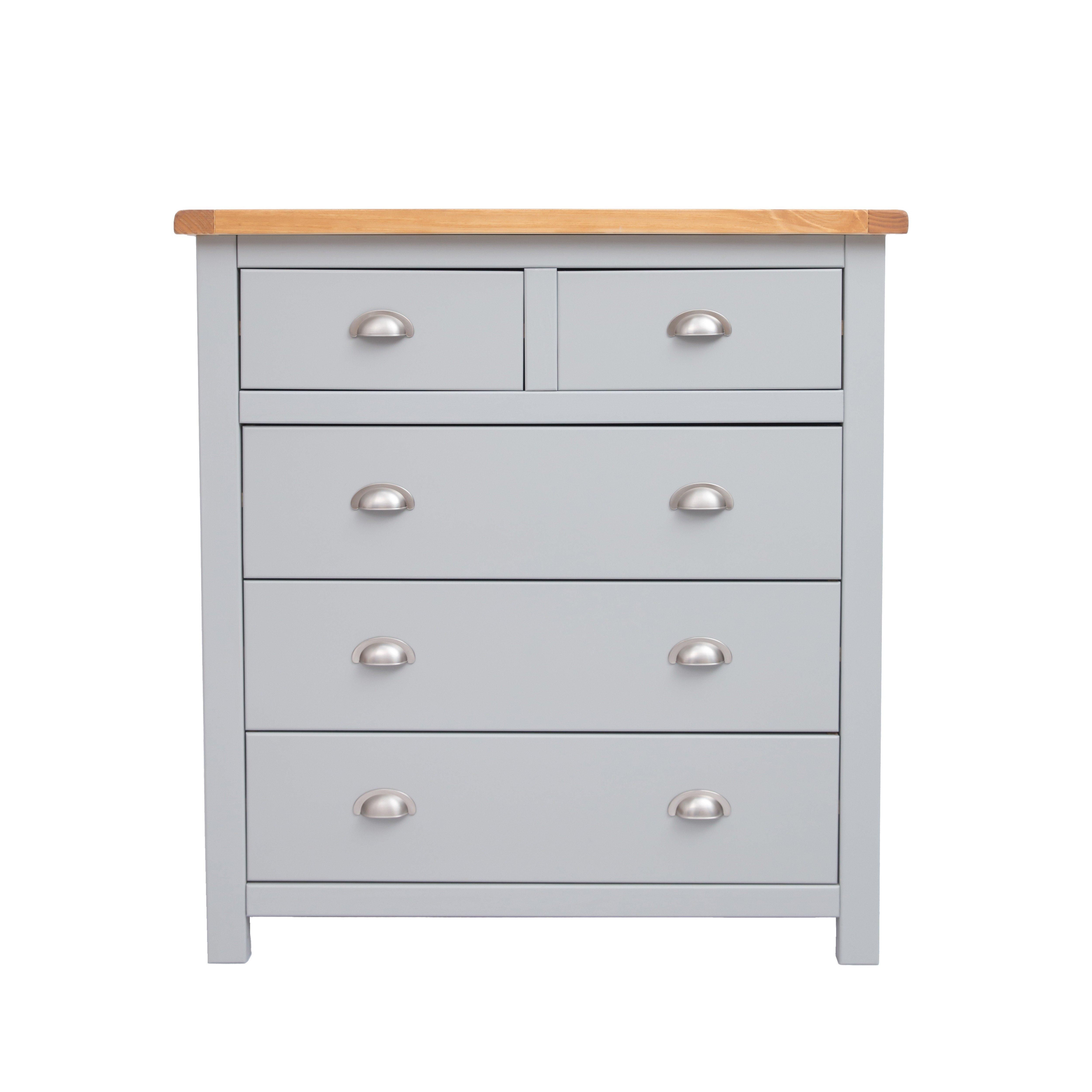 Cabinet Bits Argenta 5 Drawer Chest of Drawers Chrome Cup Handle in Light Grey