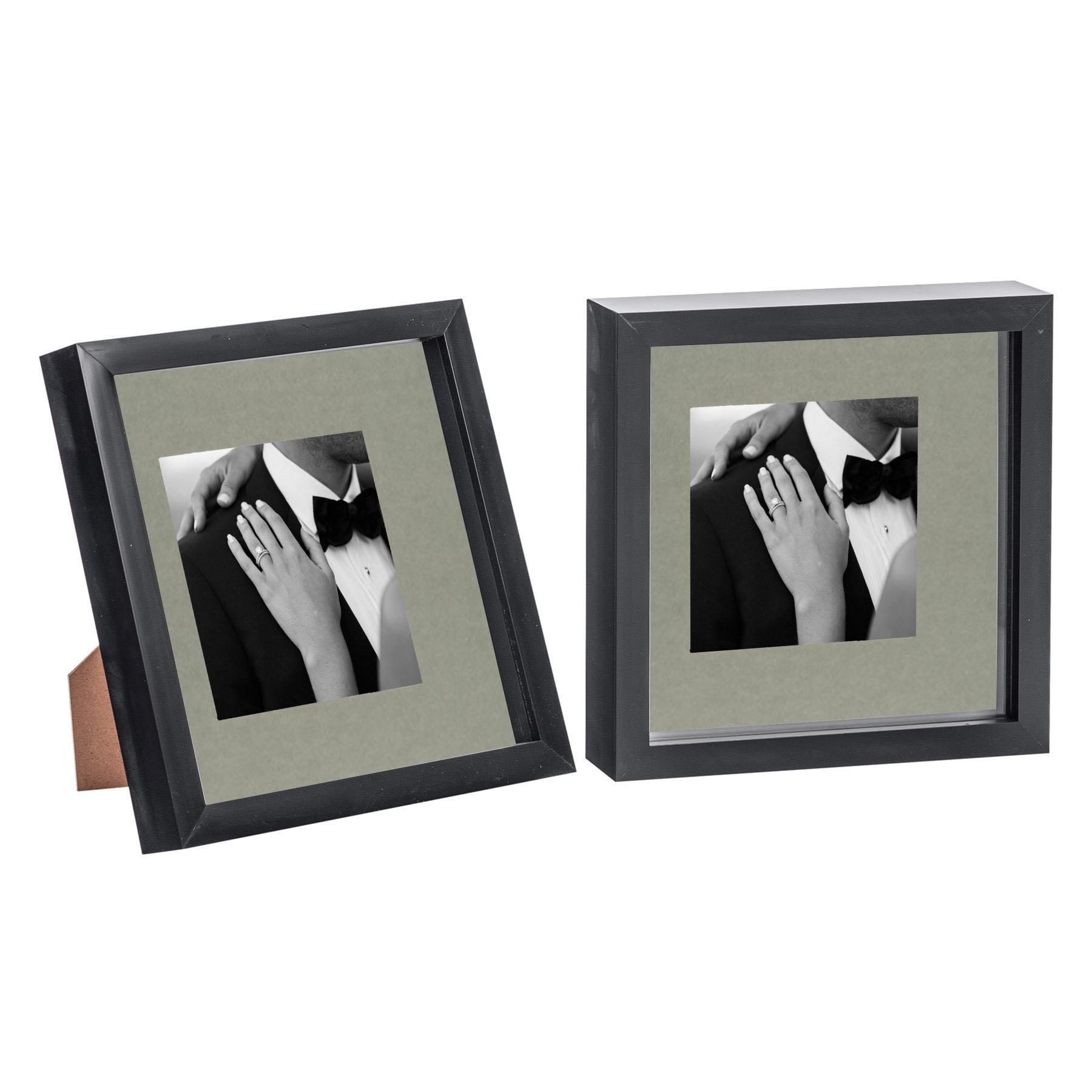 Nicola Spring 3D Box Photo Frames - 8 x 8" with 4 x 4" Mount - Ivory Mount - Pack of 2 in Black