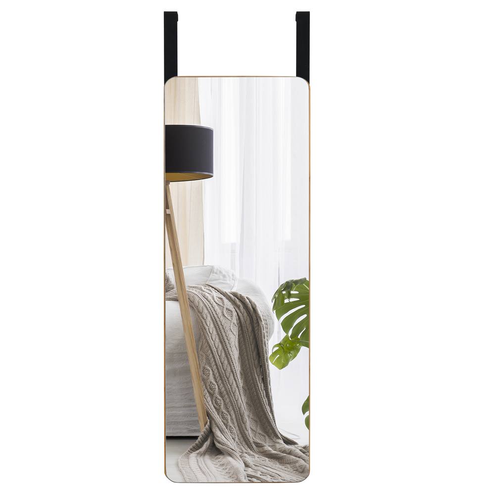 Costway Wall Mounted Mirror Over The Door Mirror w/ Hook Full Length Mirror in Natural