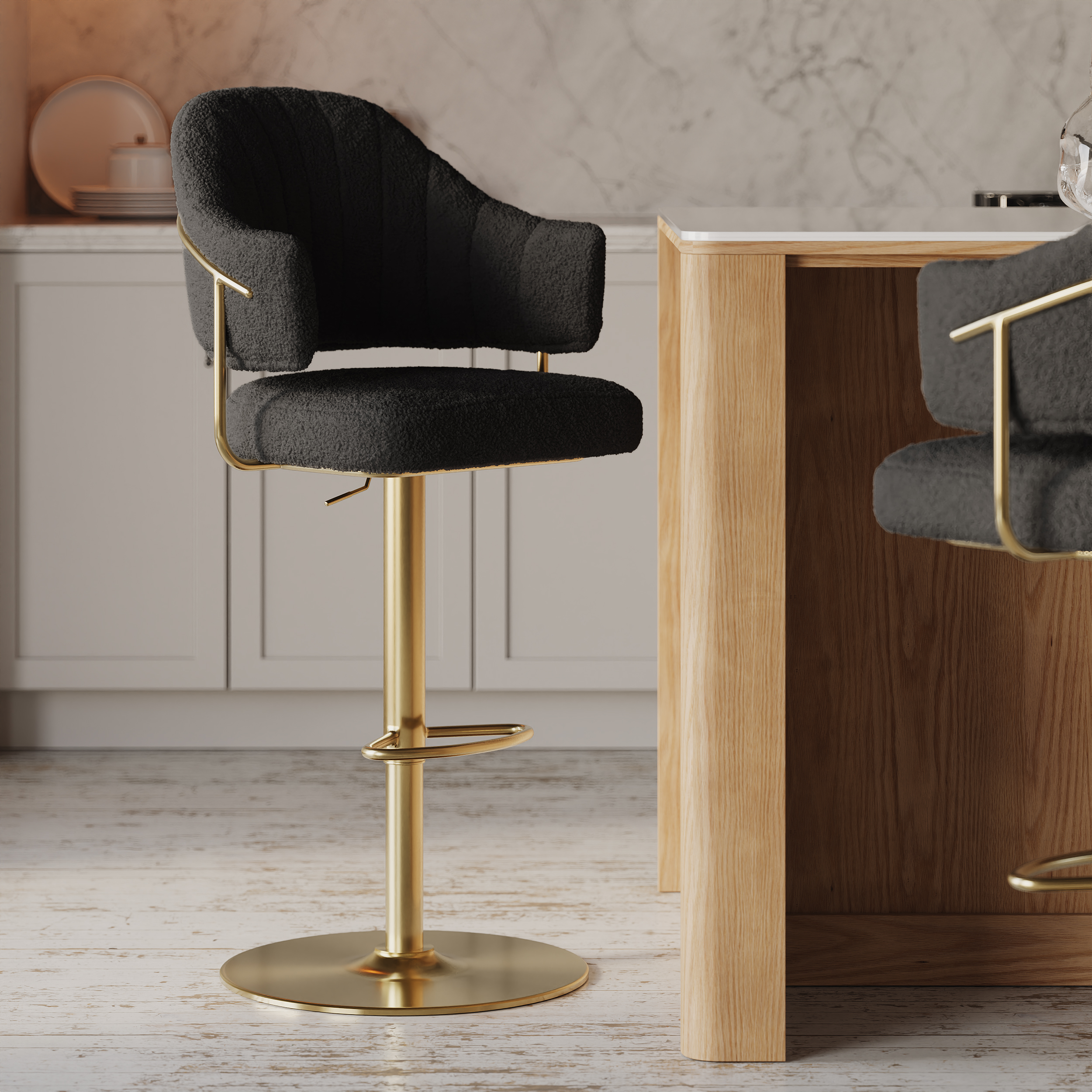 Modern Boucle Adjustable Counter Stool with Swivel Base