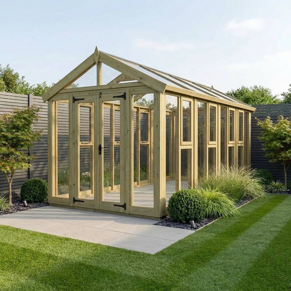 Buttercup Farm 6ft x 18ft Apex Glass Greenhouse - Pressure Treated Timber in Natural 2