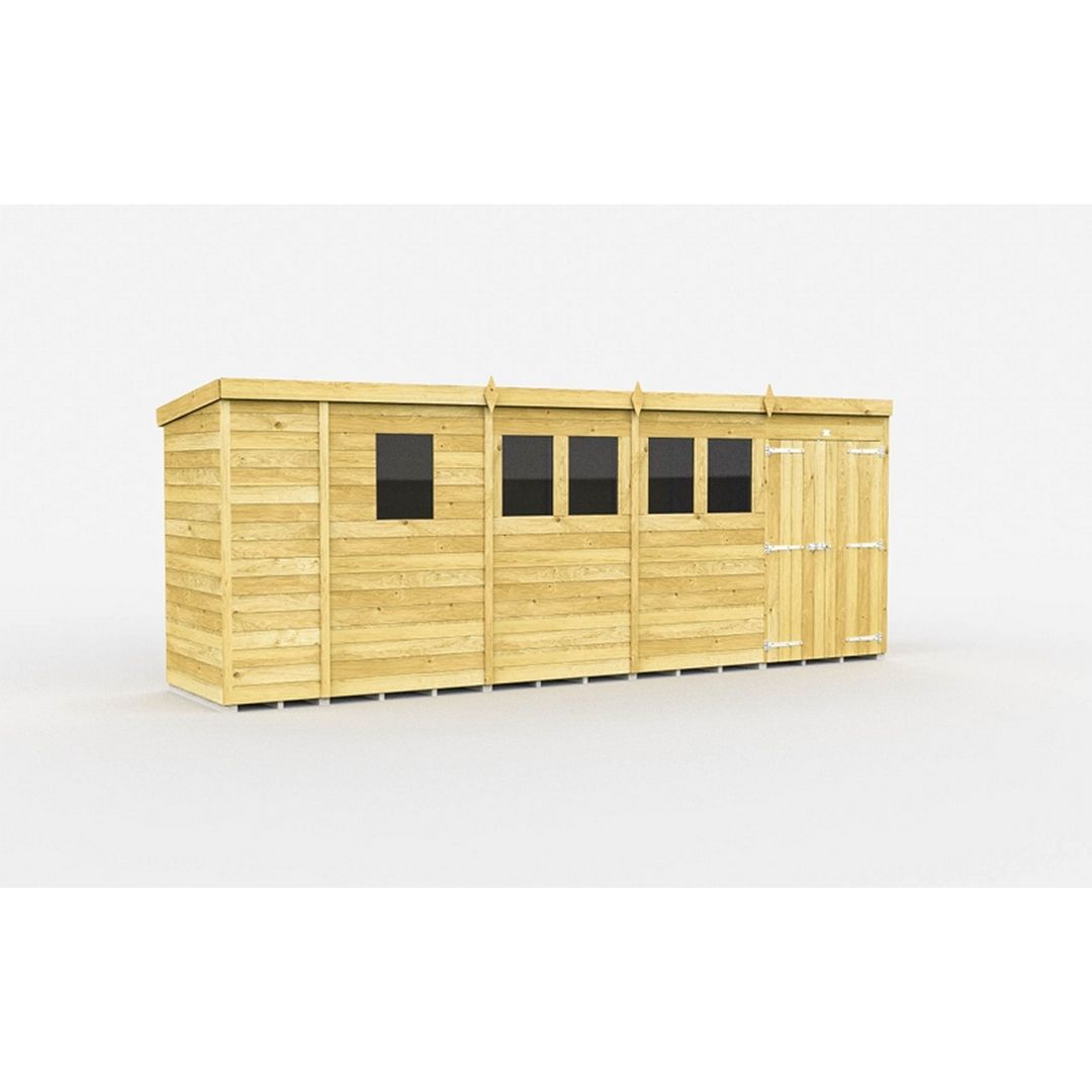 Buttercup Farm 17 x 4 Feet Pent Shed - Double Door W/ Windows - L118 x W492 x H201 cm in Brown
