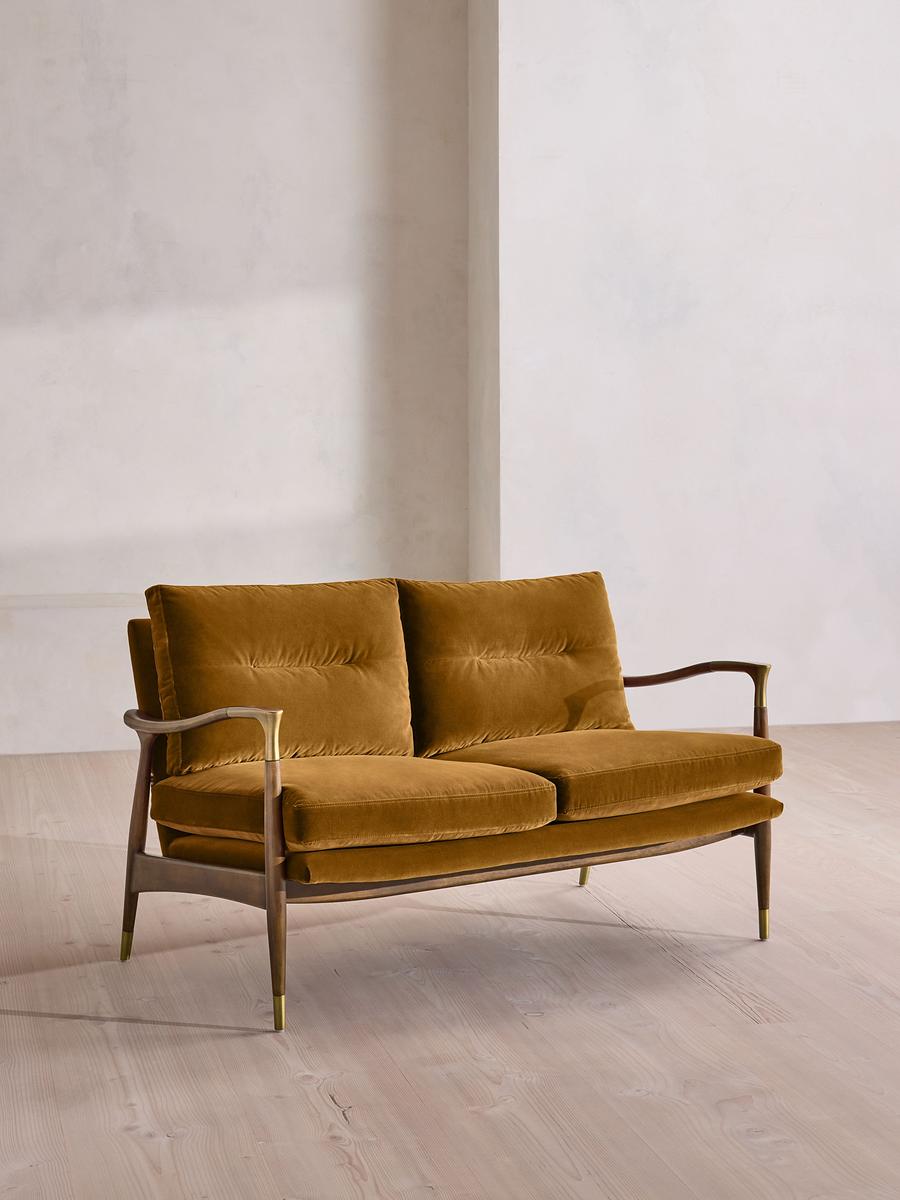Theodore Two Seater Sofa, Velvet, Mustard