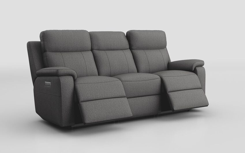 Grey Fabric Calboli 3 Seater Power Recliner Sofa with Power Head Tilt & Lumbar