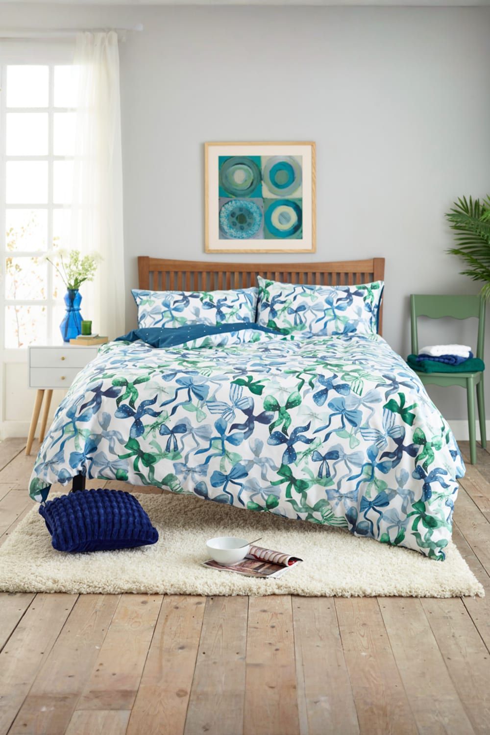 Deyongs Bows Print 200 Thread Count Cotton Rich Duvet Cover Set - Easycare Soft Bedding | 1846 in Blue