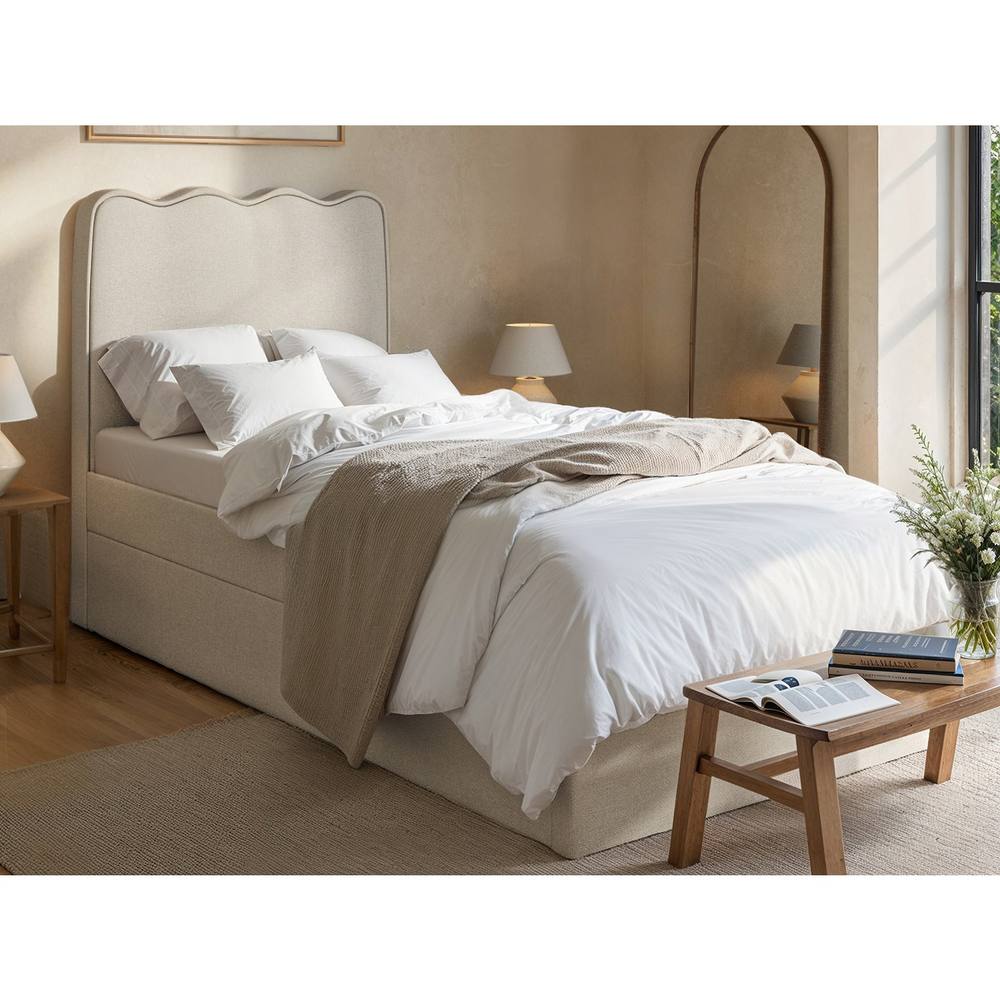 Flair Ellis Single Bed with Trundle Beige Woven Fabric