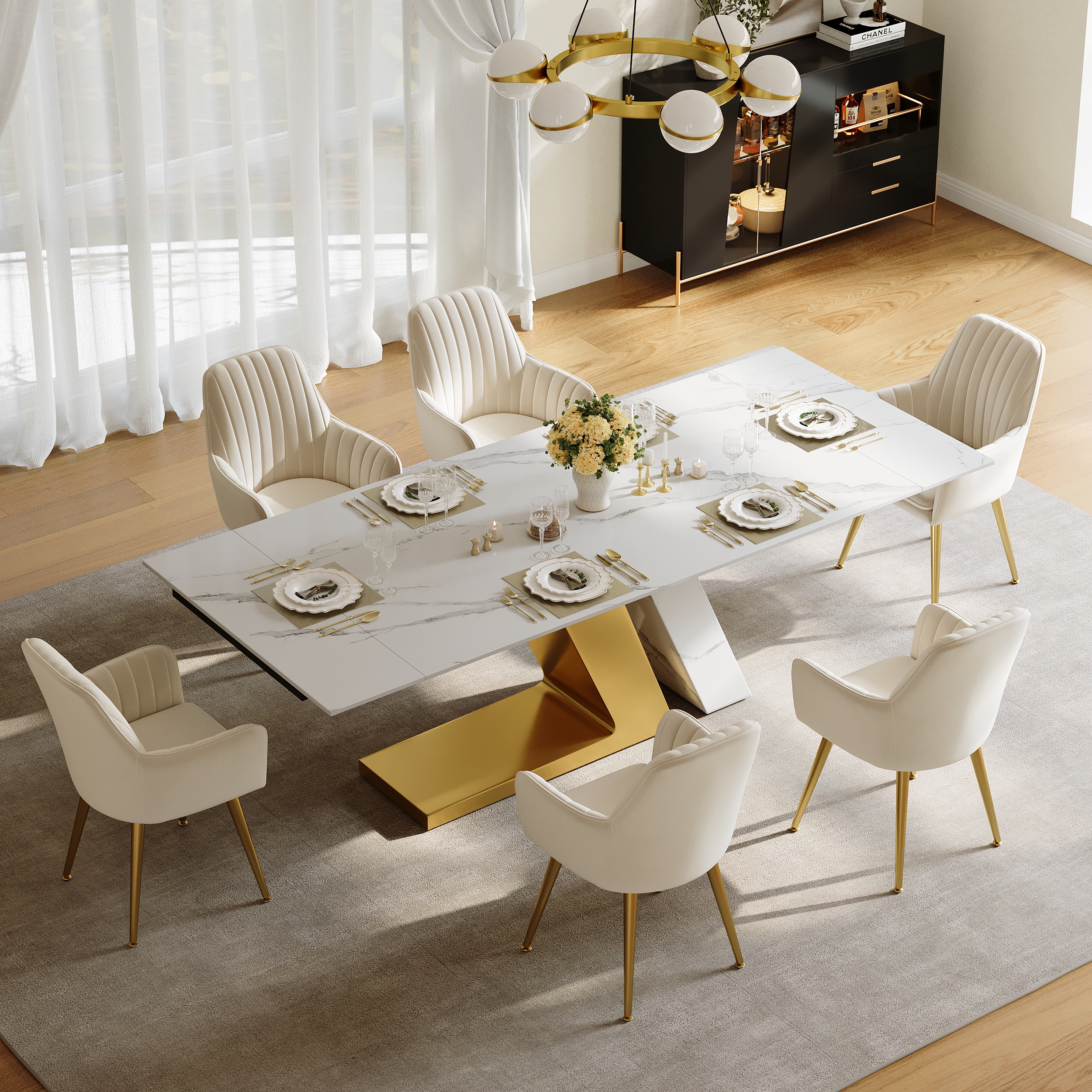 200 - 240 cm Modern Extendable Sintered Stone Dining Table Seats 6-10 People