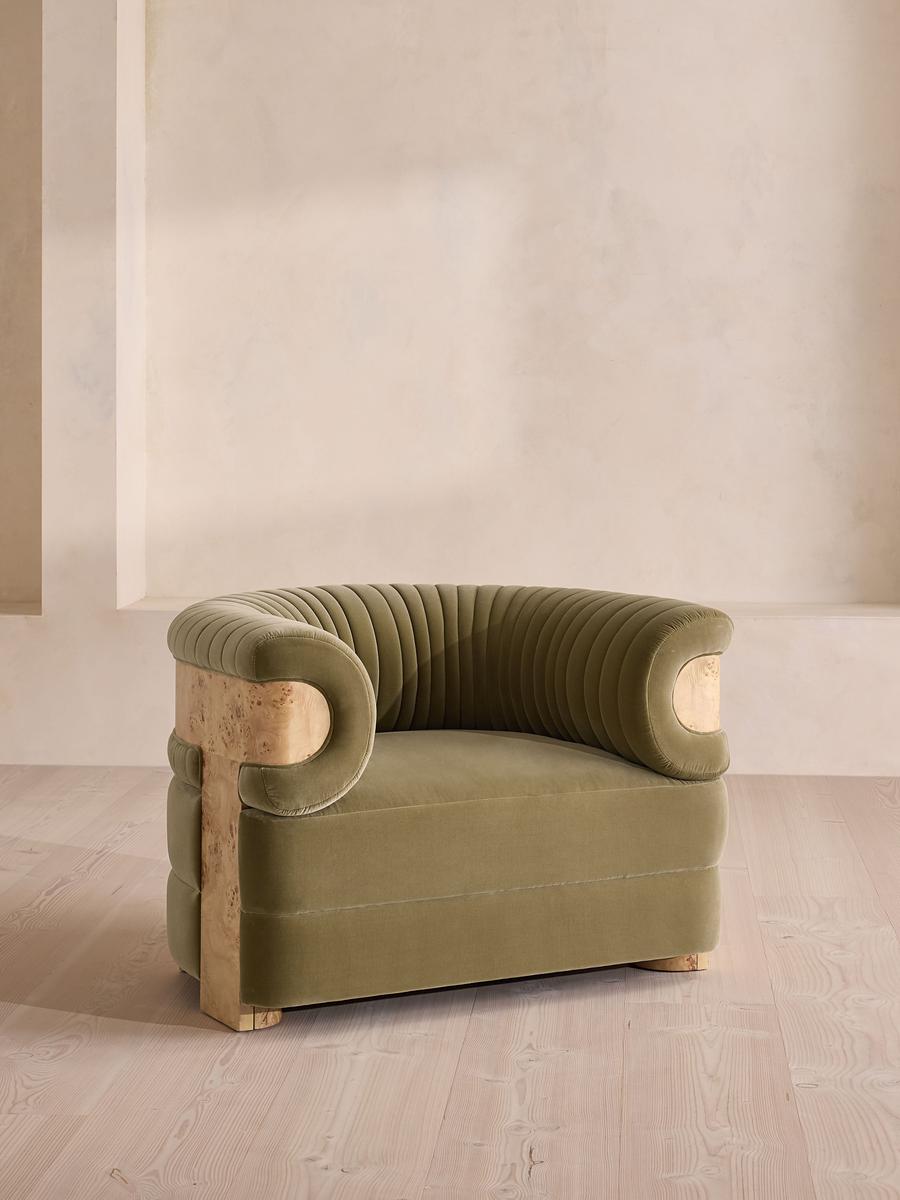 Caleb Armchair, Blonde Burl, Velvet, Lichen