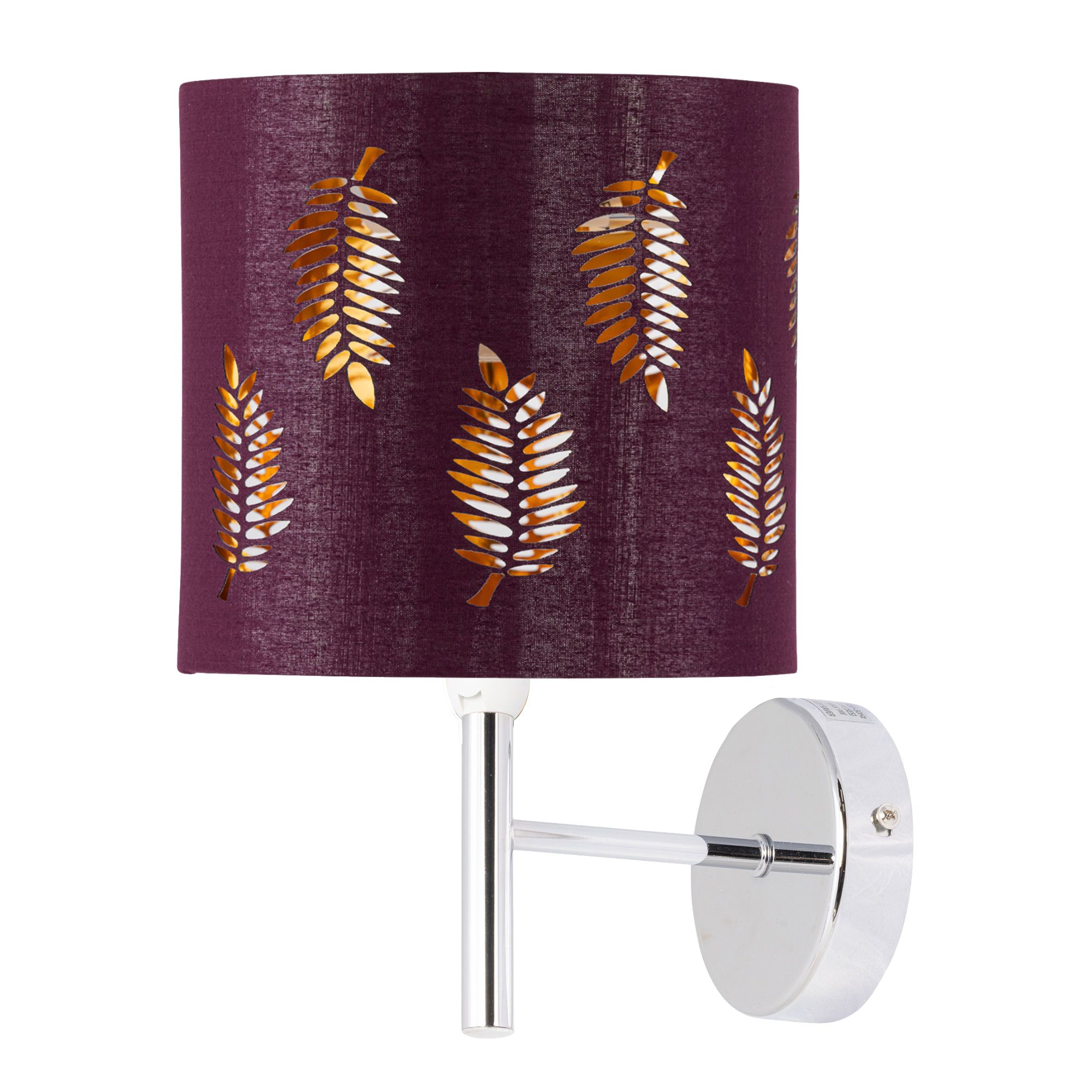 First Choice Lighting Brea - Chrome Wall Light with Burgundy Fern Shade in Silver