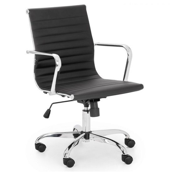 Wollano Faux Leather Office Chair In Black With Chrome Base