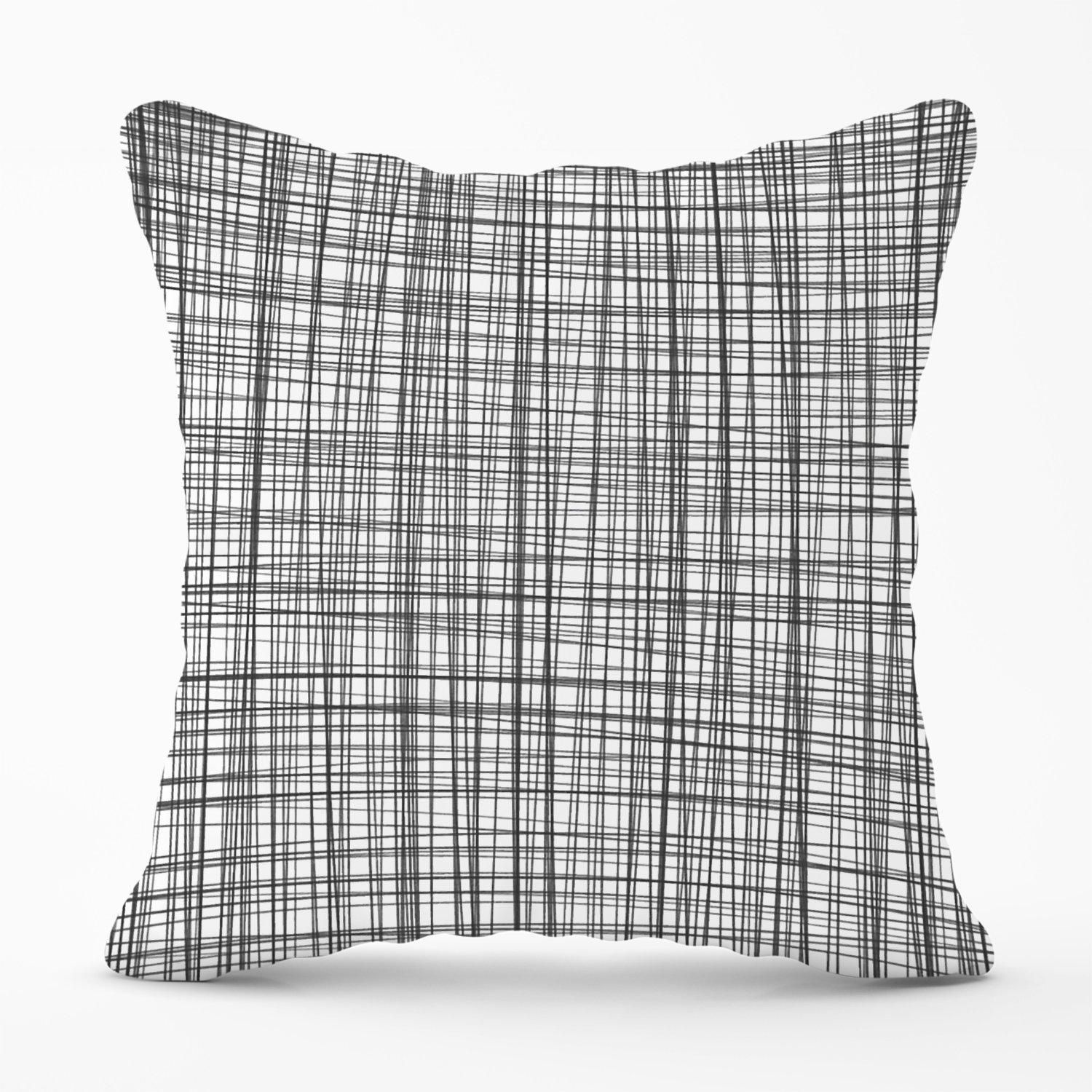 Warren Reed - Designer Monochrome Pencil Scribble Outdoor Cushion in Grey