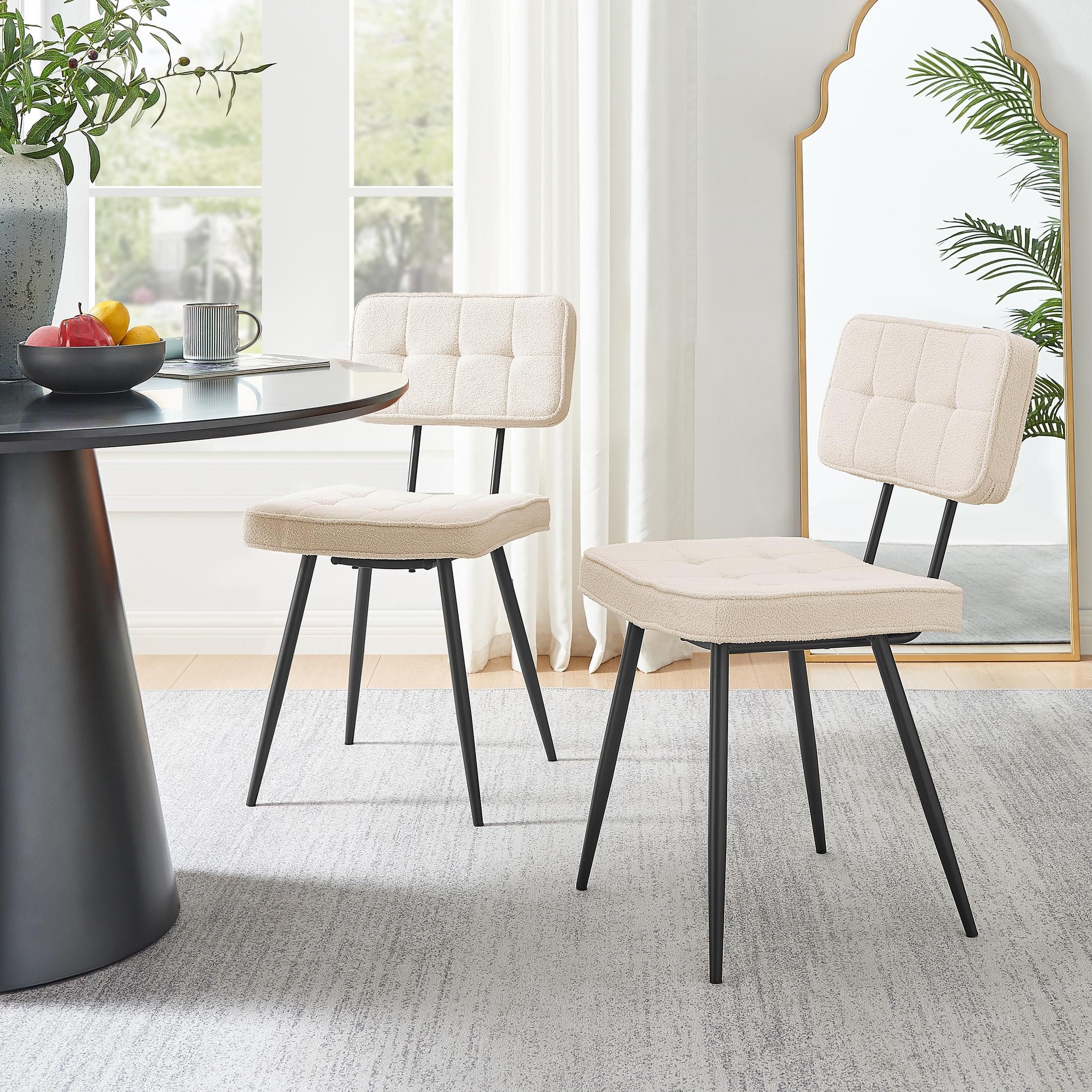 FurnitureboxUK Braxton 2x Cream Boucle Fabric Black Leg Dining Chair