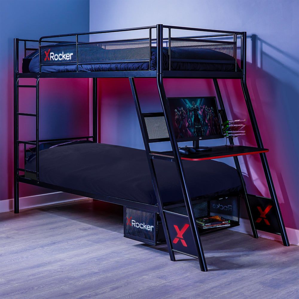 X Rocker Armada Bunk Bed with Gaming Desk & Mattress Included in Black