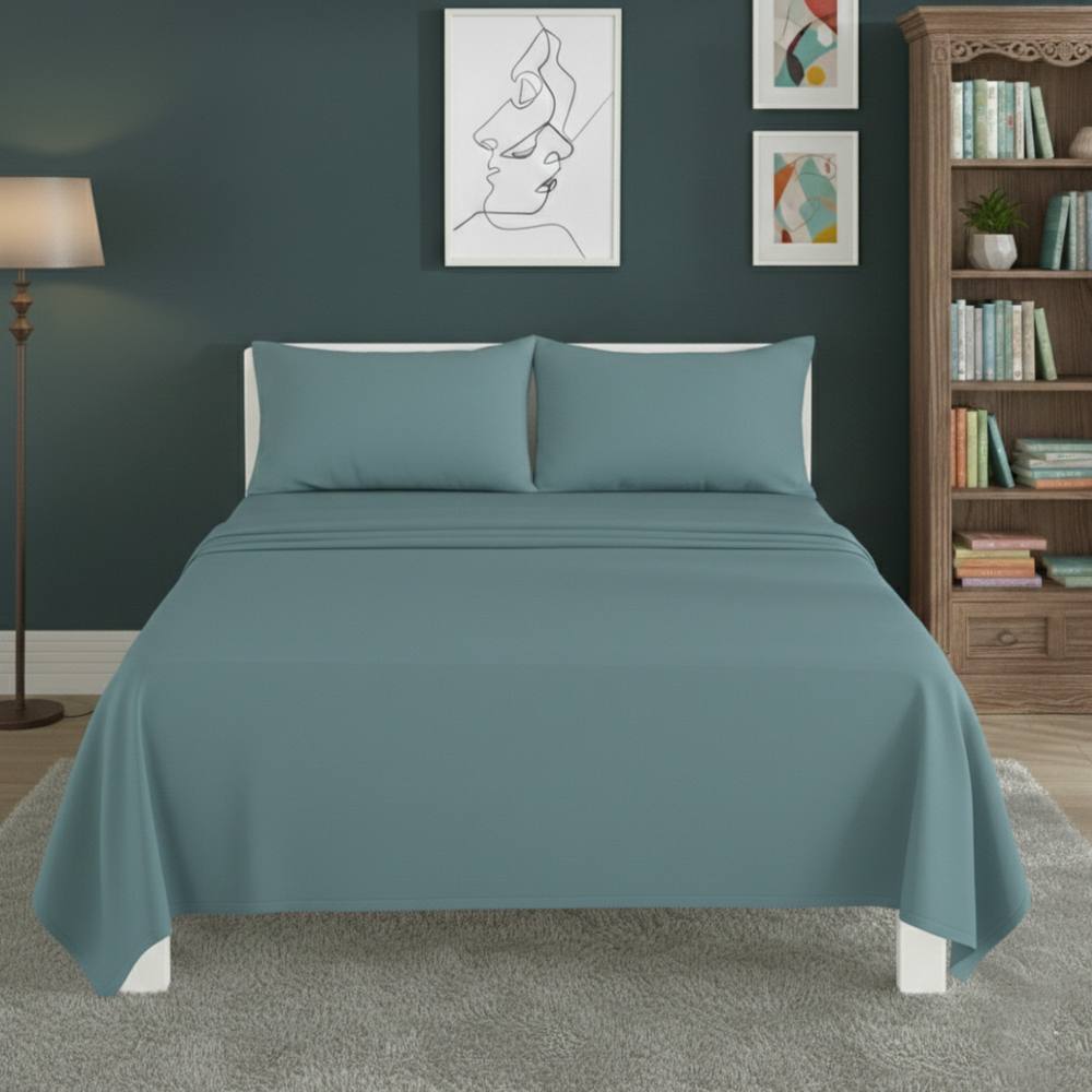 Snug City Easy Care Flat Bed Sheet Polycotton Durable Low Maintenance Bedding in Duck Egg Blue