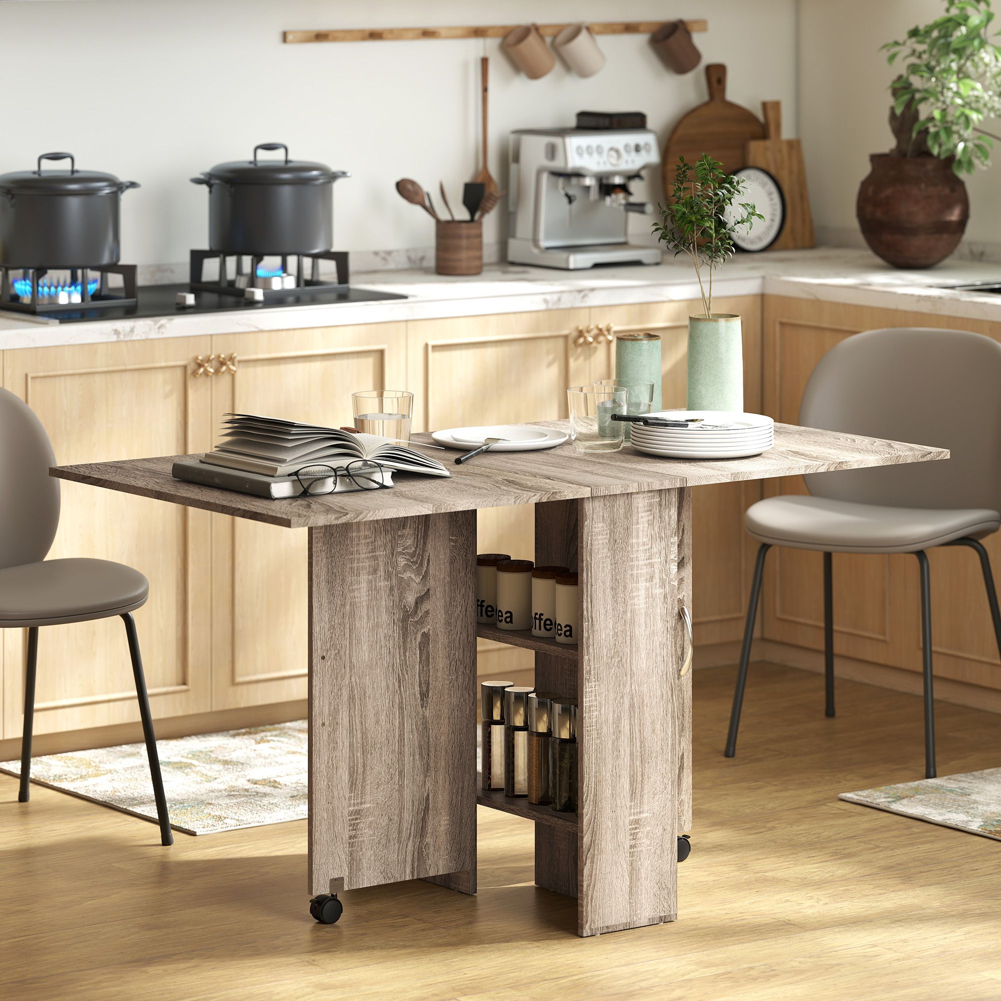 HOMCOM 80-140 cm Folding Dining Table for 4-6 Drop Leaf Table in Grey