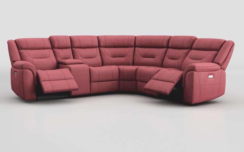 Pink Fabric Ainsdale 2 Corner 2 Power Sofa with Console