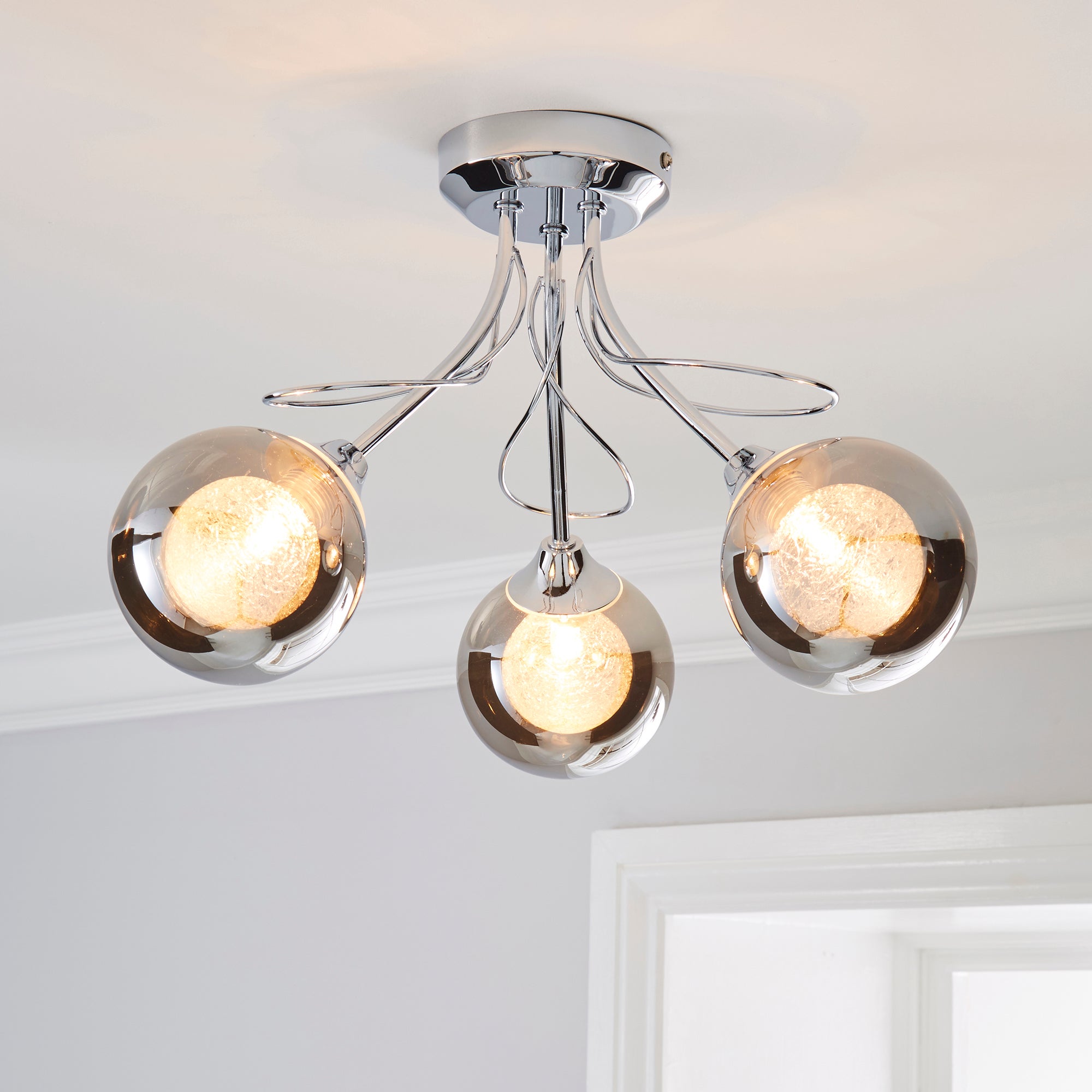Mateo 3 Light Glass Chrome Semi-Flush Ceiling Fitting Smoke