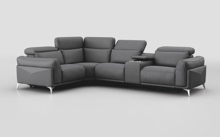 Grey Fabric Gattolino 1 Corner 2 Static Sofa with Manual Head Tilts & Console
