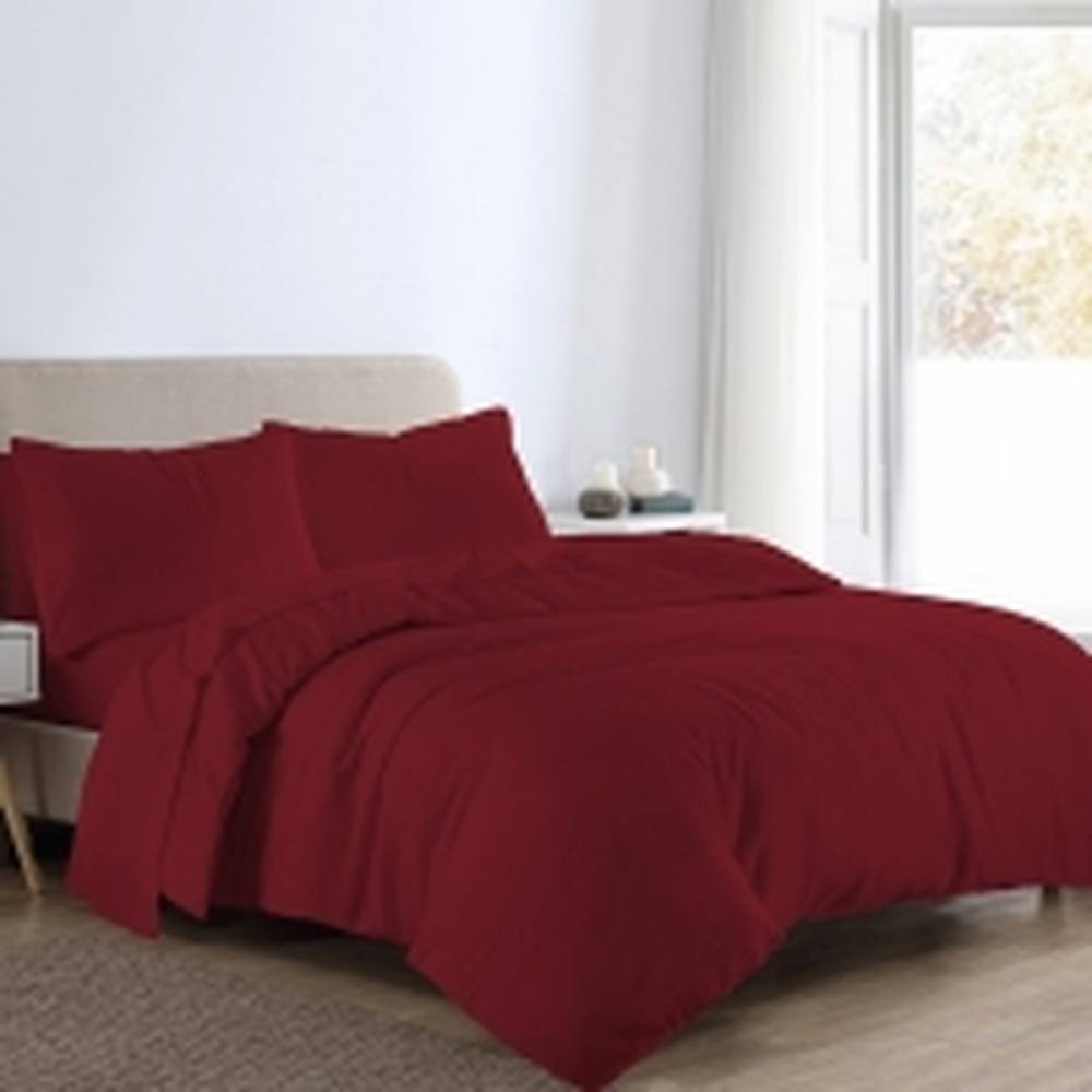 Homes-Linen Flannelette Plain Reversible Duvet Cover Set with Pillowcases in Red