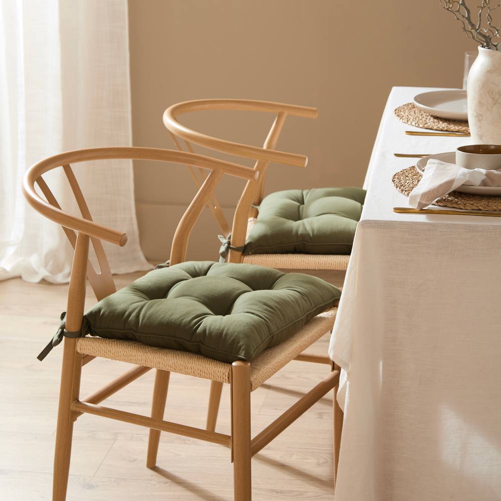 Yard Slub Cotton 2-Pack Plain Indoor/Outdoor Seat Pads in Khaki