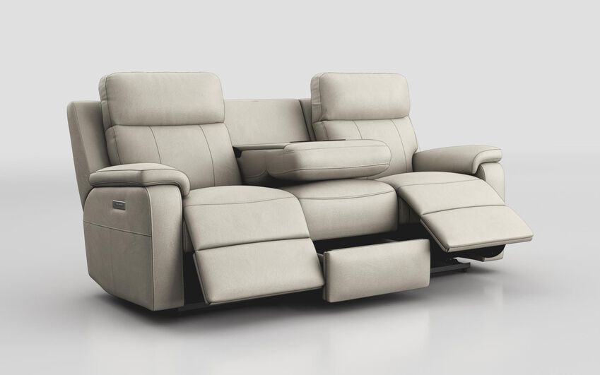 White Calboli 3 Seater Power Recliner Sofa with Power Head Tilt & Table