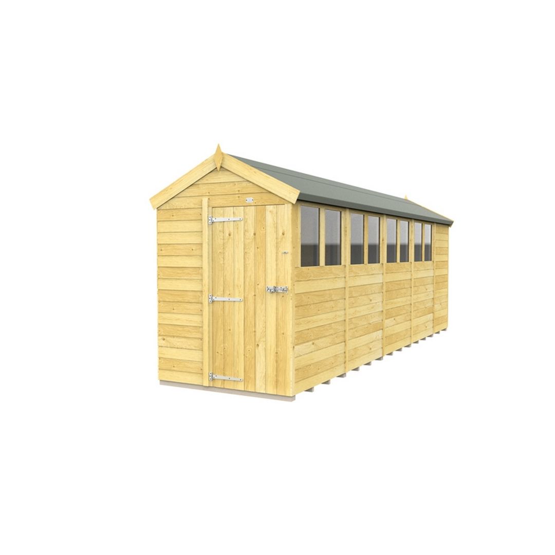 Buttercup Farm 5 x 19 Feet Apex Shed - Single Door W/ Windows - L560 x W147 x H217 cm in Brown