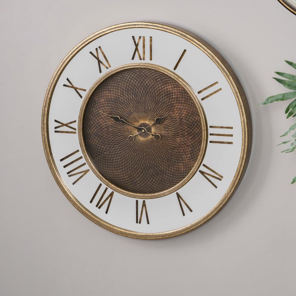 Antique Gold Wood and Geo Print Mirror Wall Clock