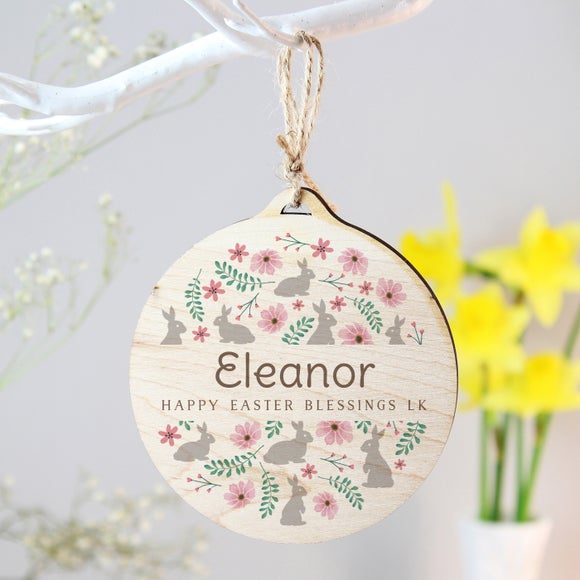 Personalised Floral Easter Tree Wooden Decoration