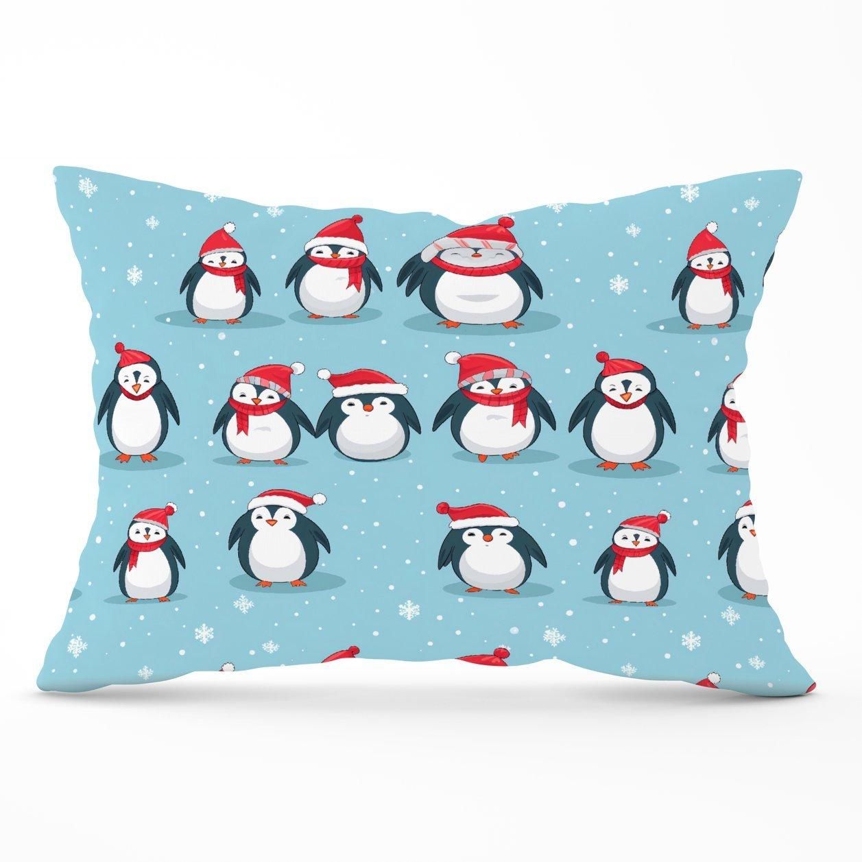 Warren Reed - Designer Adorable Santa Penguins Cushions in Blue