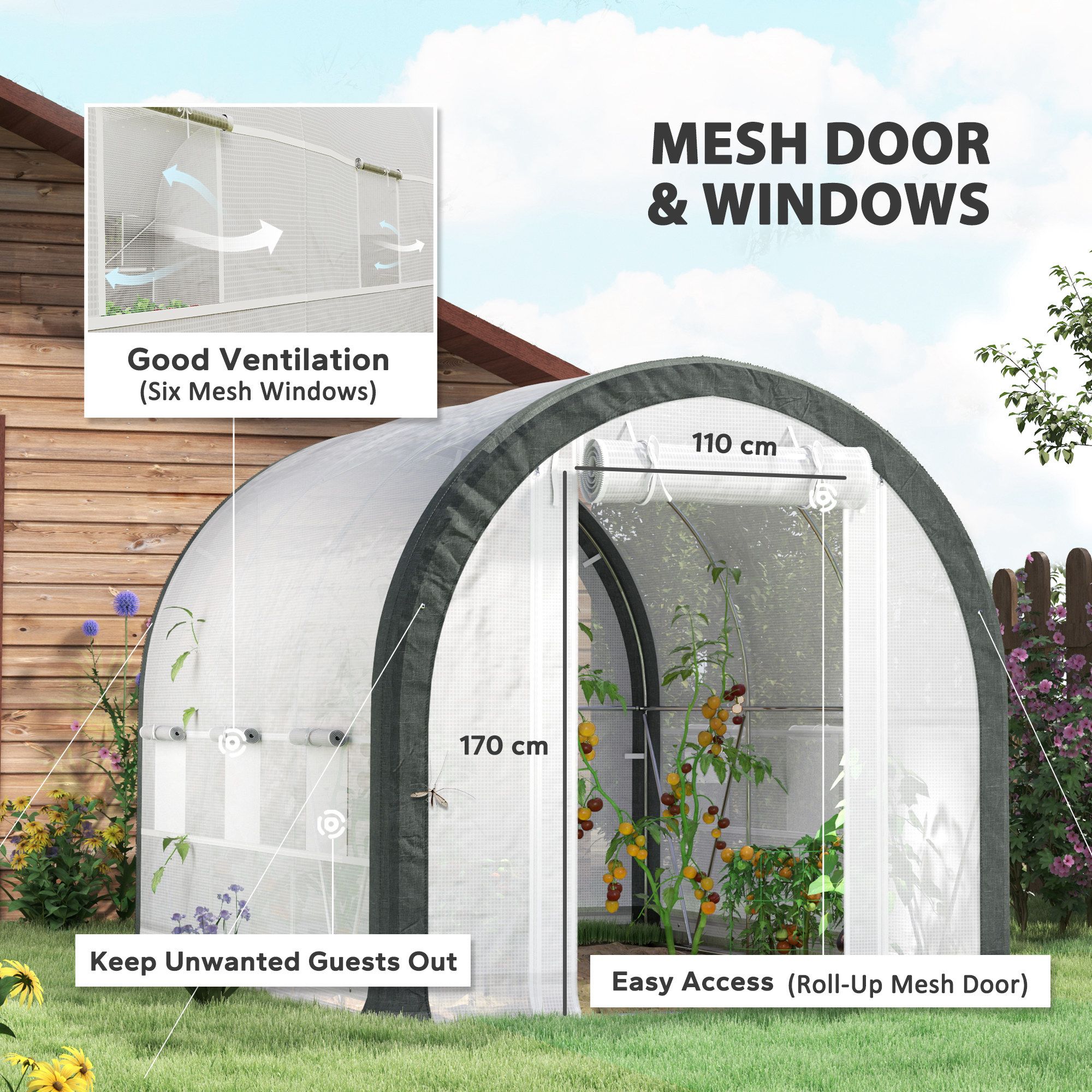 OUTSUNNY 3 x 2 x 2 m Polytunnel Greenhouse Pollytunnel Tent Steel Frame in White 4