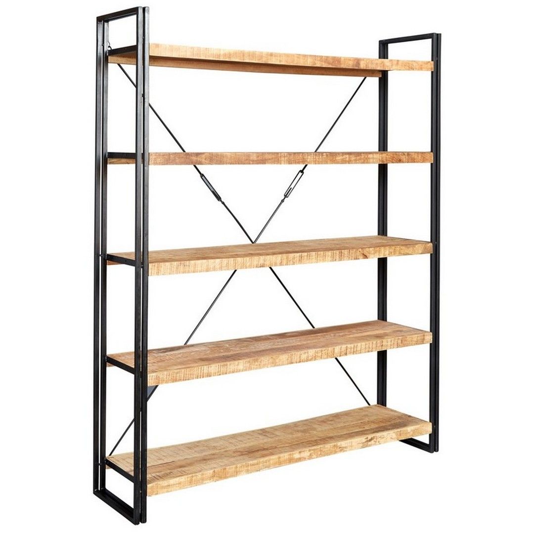 Indian Hub Cosmo Industrial Large Open Bookcase - L40 x W160 x H200 cm in Brown