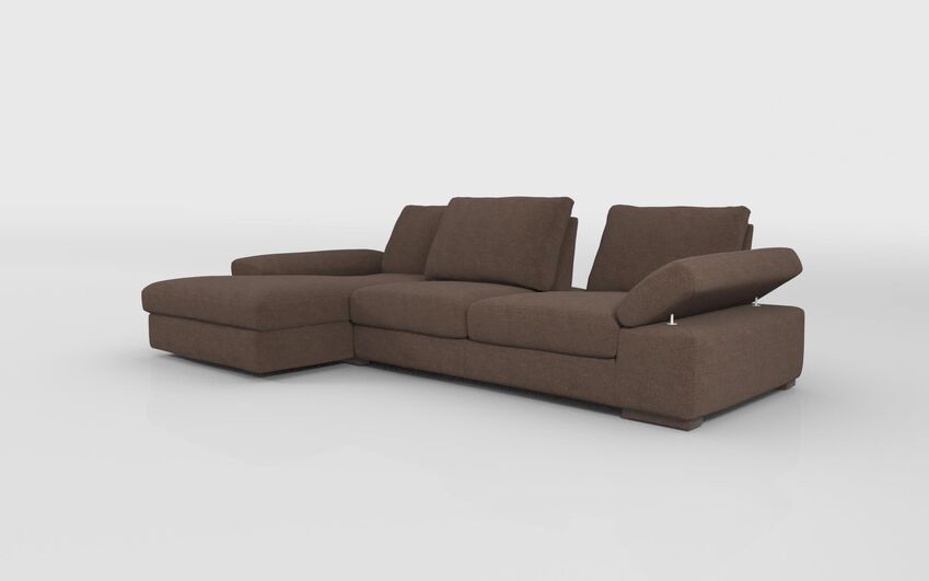 Brown Fabric Savazza 4 Seater Sofa with Adjustable Back Rest Left Hand Facing Lounger