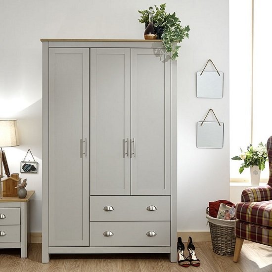 Valencia Wooden Wardrobe Wide In Grey And Oak With 3 Doors