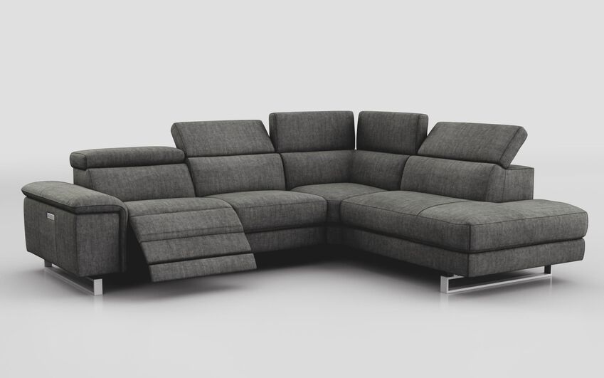 Black Fabric Viserba 3 Corner 2 LHF Power Recliner with Power Head Tilt & RHF Chaise with Manual Head Tilt