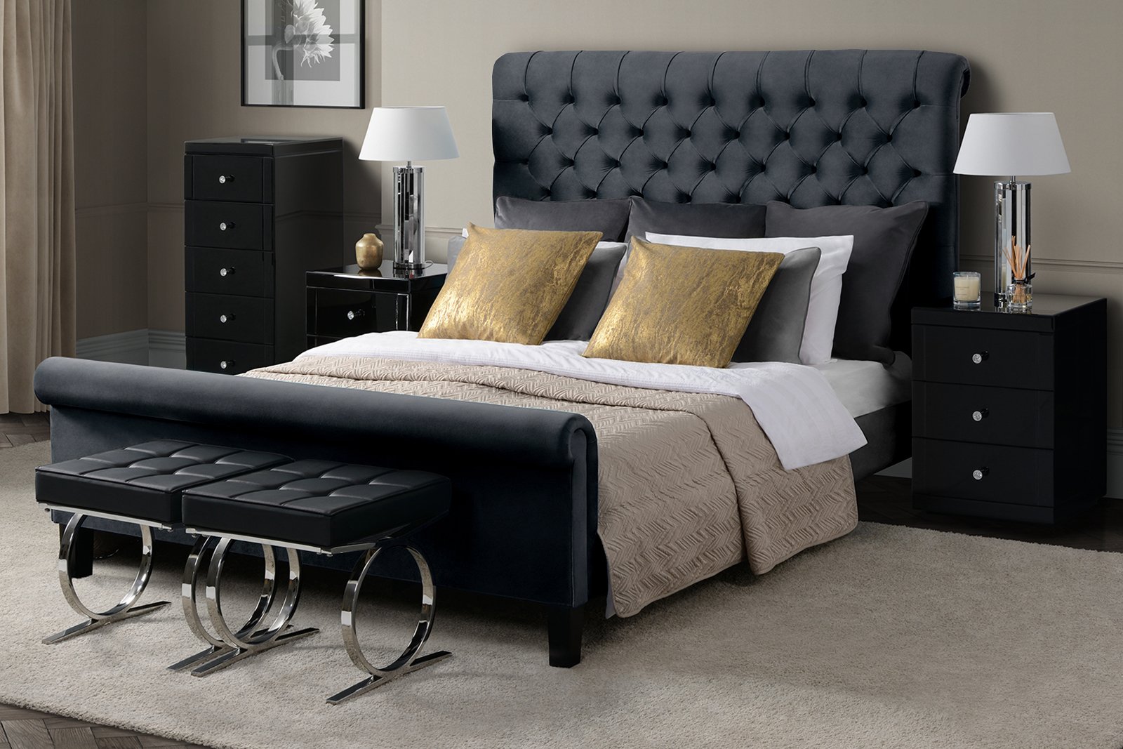 AMARE Upholstered Bed - Black