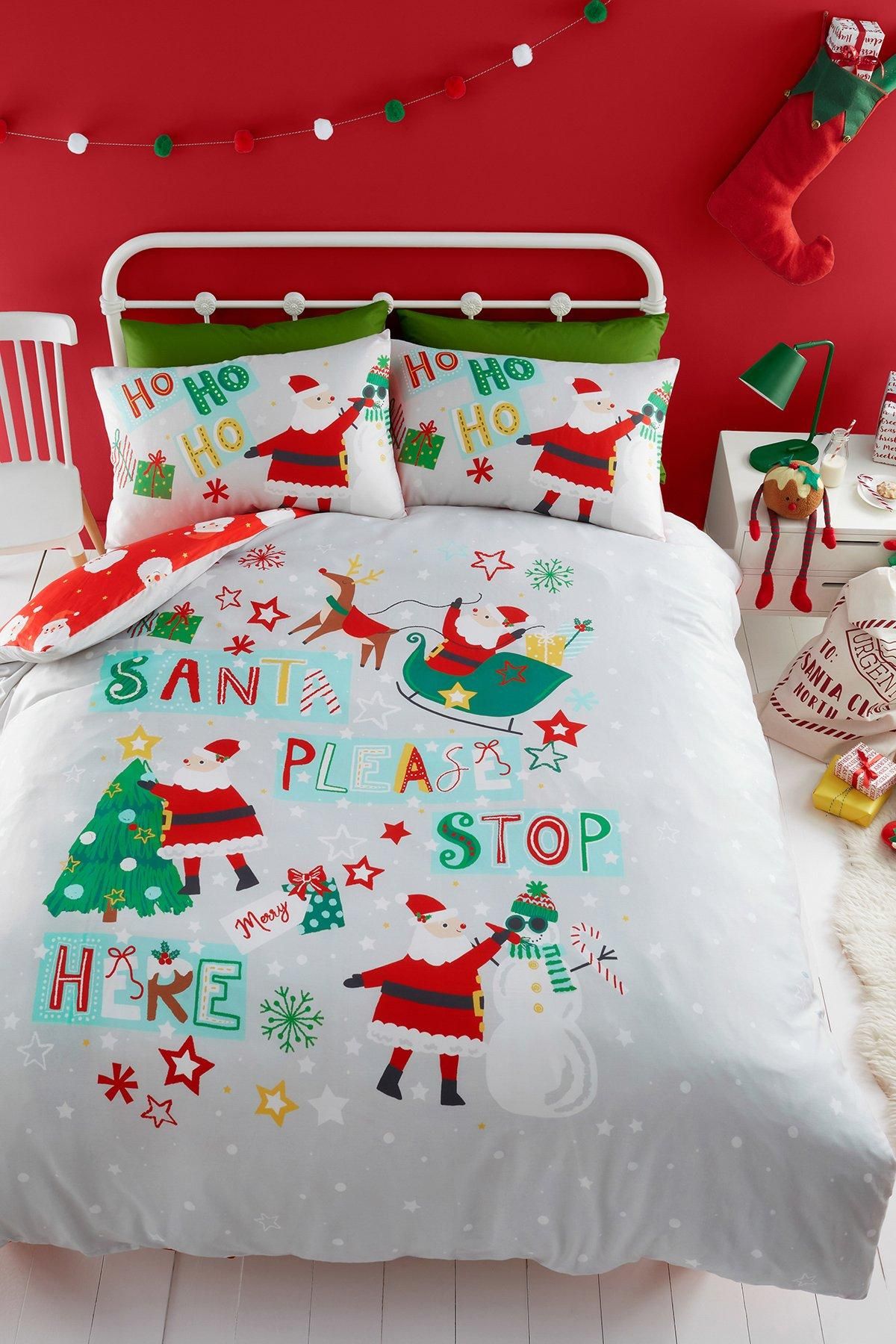 Bedlam 'Santa Please Stop Here' Glow in the Dark Duvet Cover Set in Grey