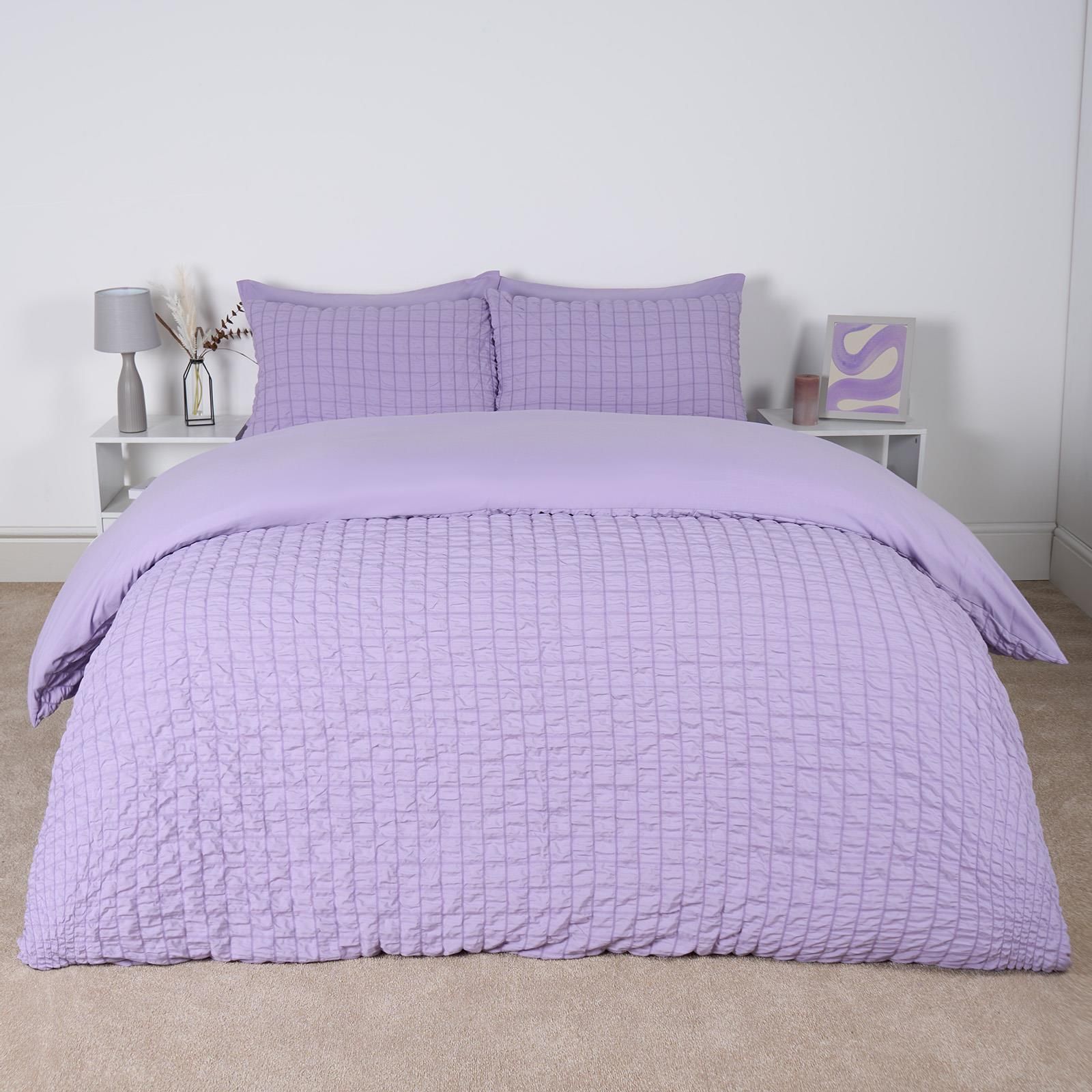 OHS Seersucker Duvet Cover with Pillowcase Bedding in Lilac