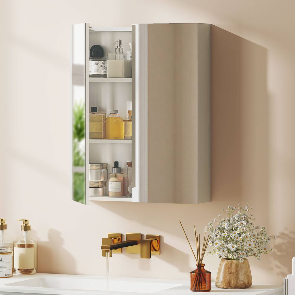 HOMCOM Wall Mounted Bathroom Mirror Storage Cabinet w/ Door Adjustable Shelf in White