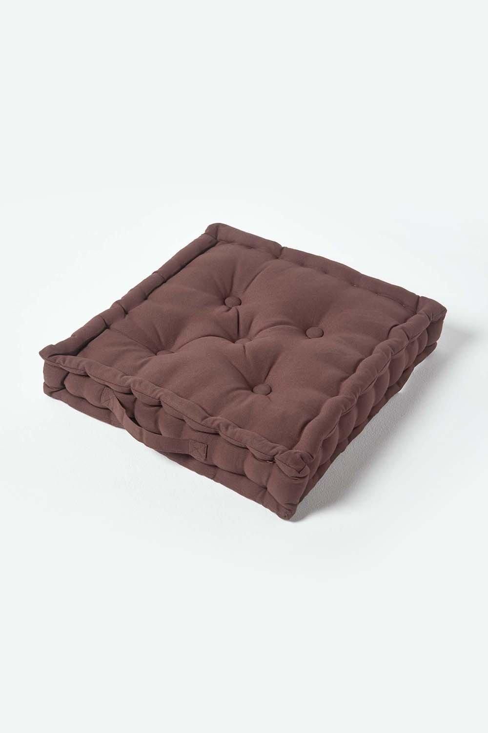 Homescapes Plain Cotton Floor Cushion in Chocolate