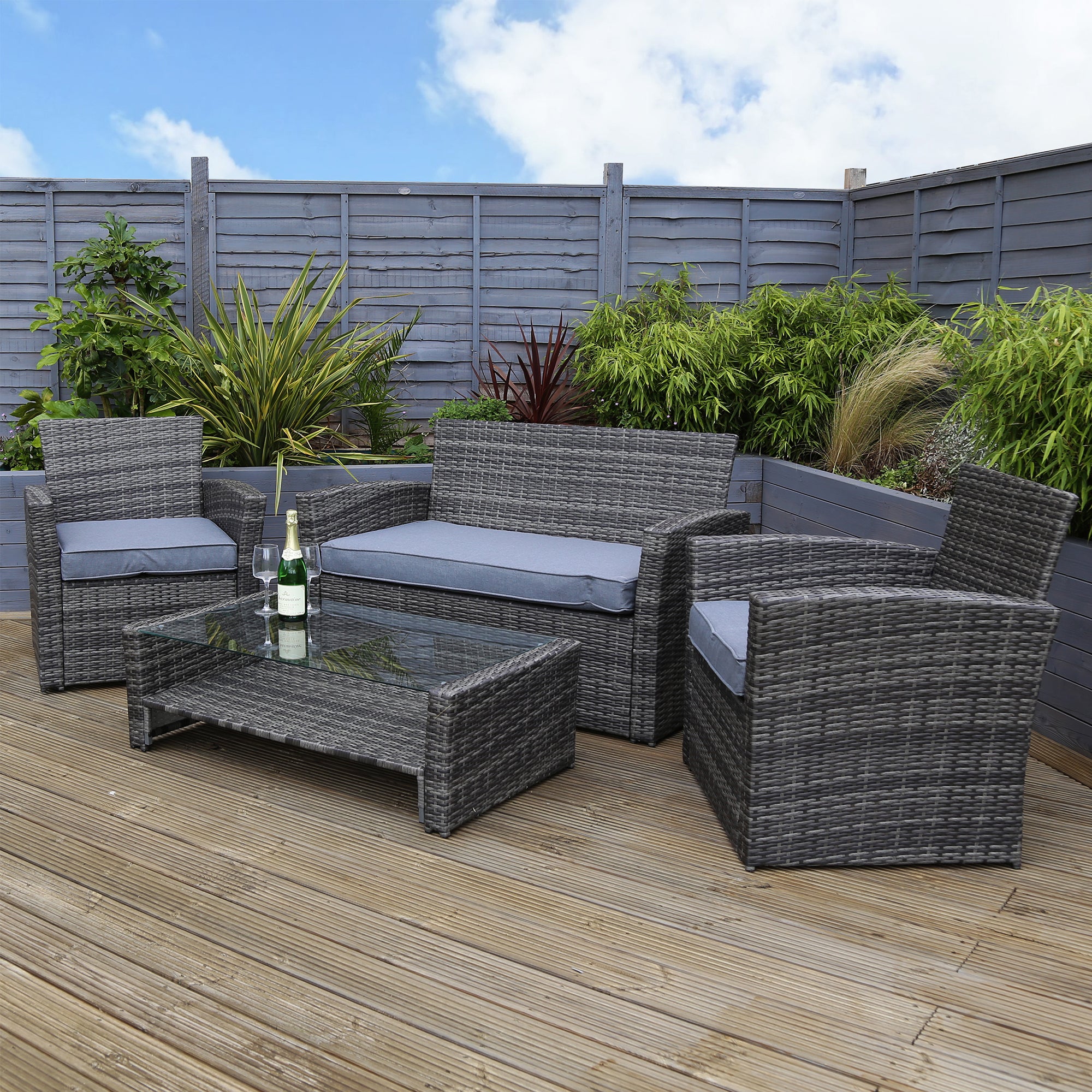 Rattan 4 Seater Grey Lounge Set Grey