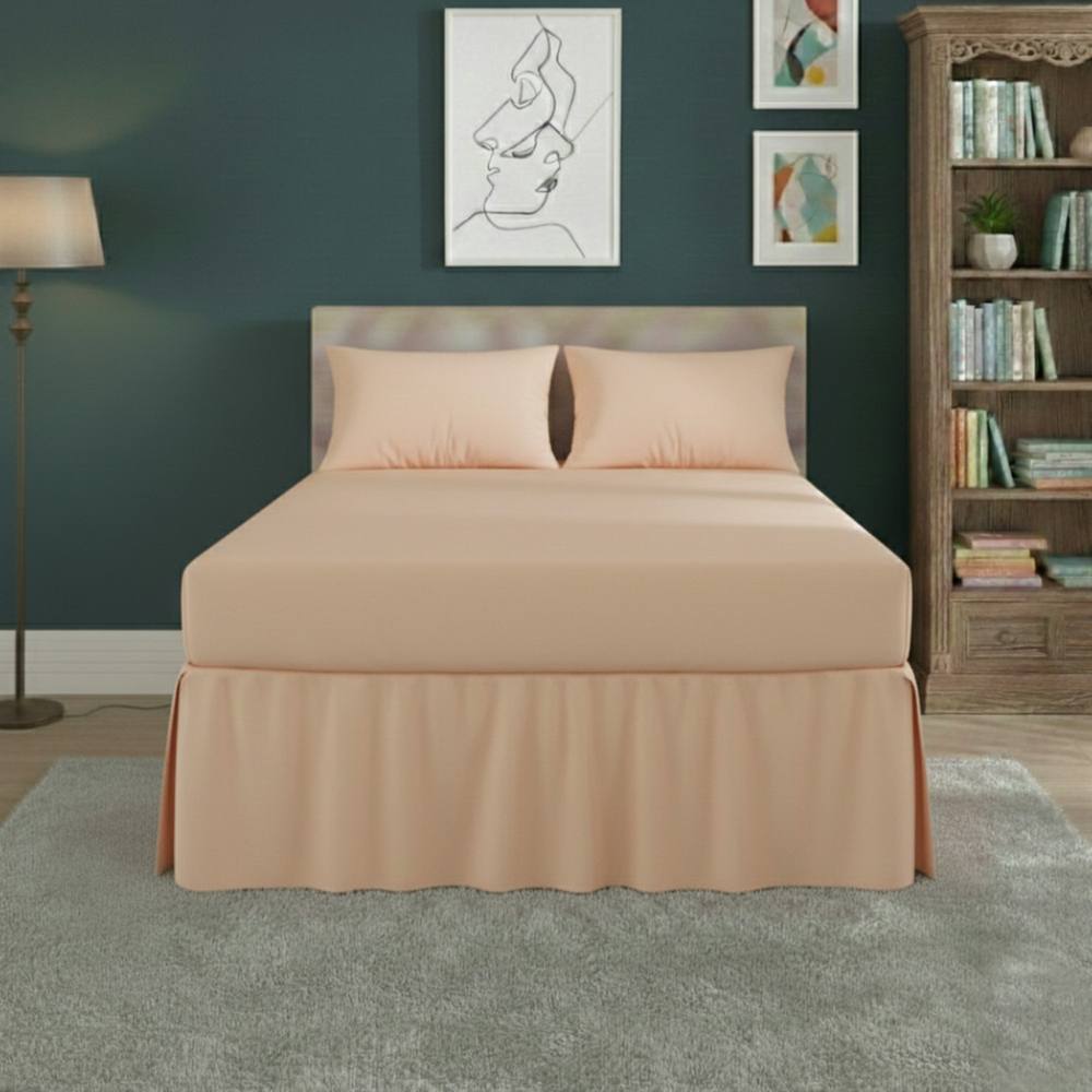 Snug City Fitted Valance Bed Sheet Polycotton Mattress Cover & Frill Easy Care in Peach
