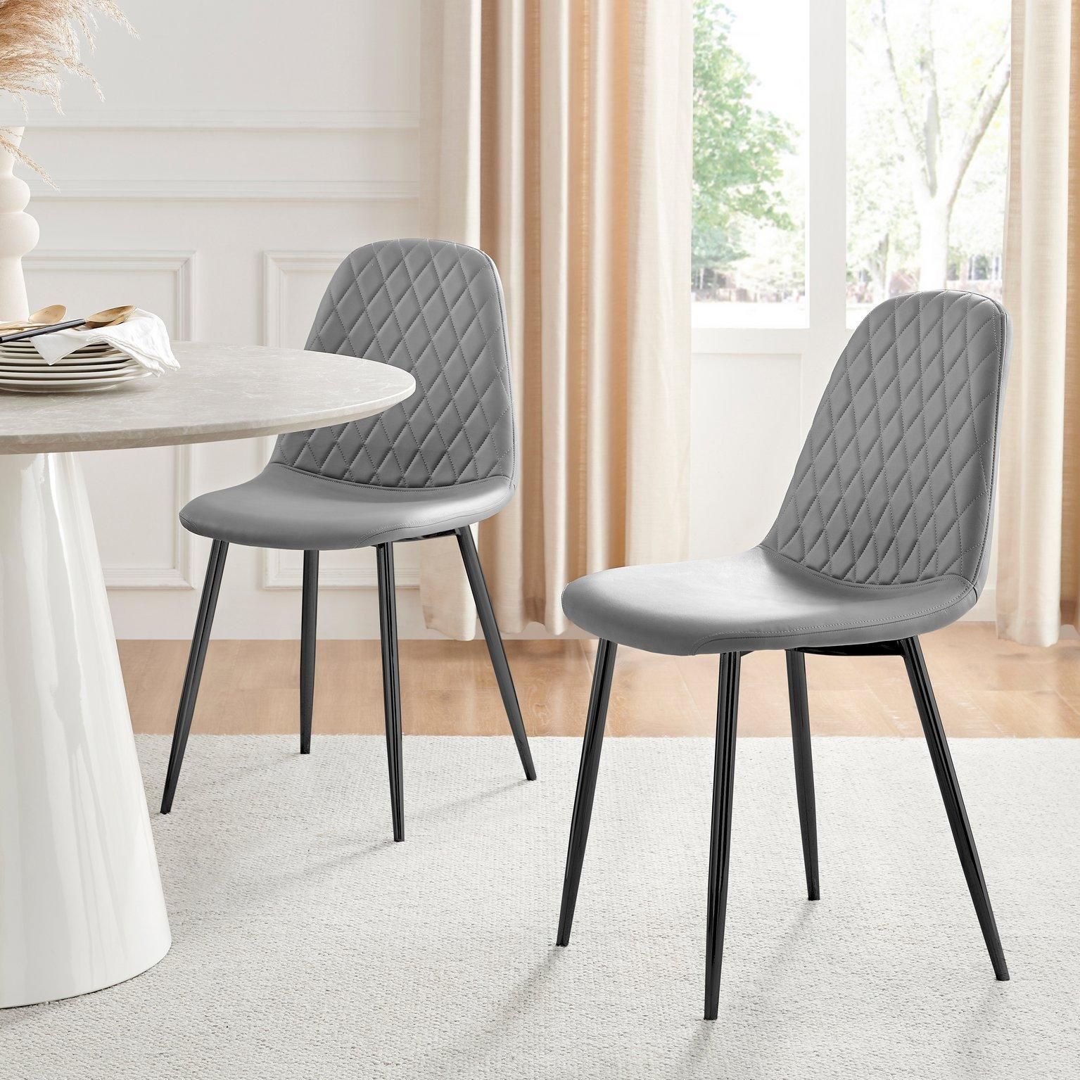 FurnitureboxUK 2x Corona Black Leg Faux Leather Dining Chair in Grey