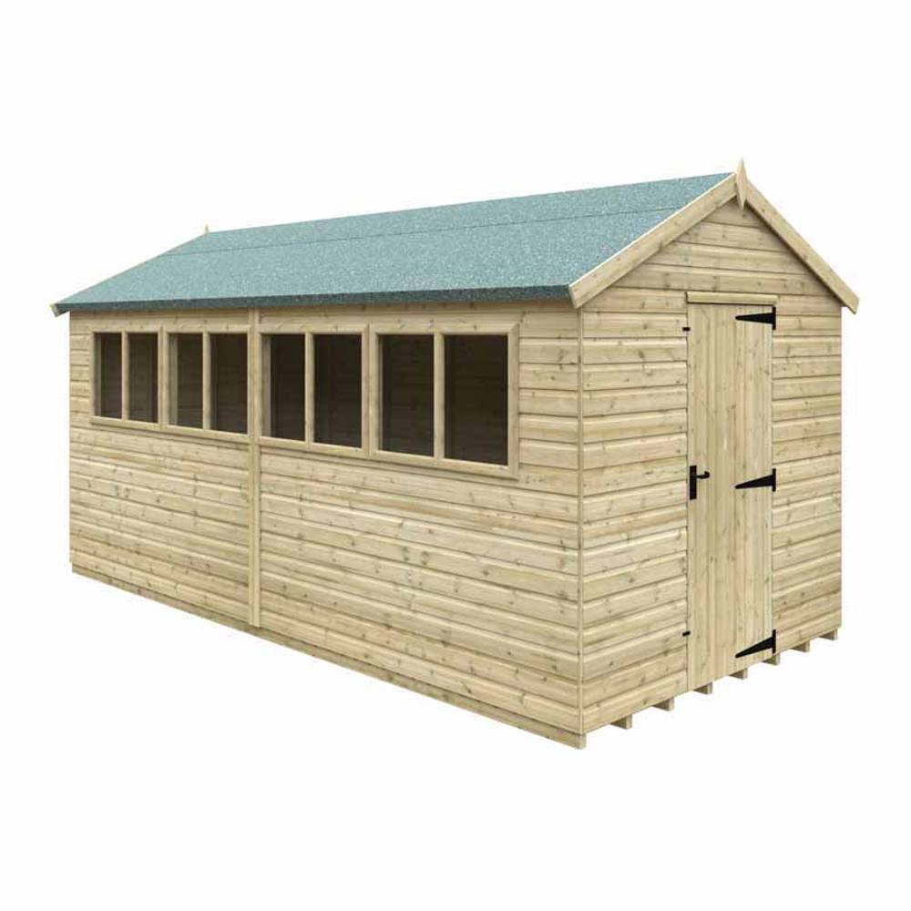 Buttercup Farm 16 x 8 Feet Apex Premier 16mm Shed - Solid Wood/Softwood/Pine in Natural